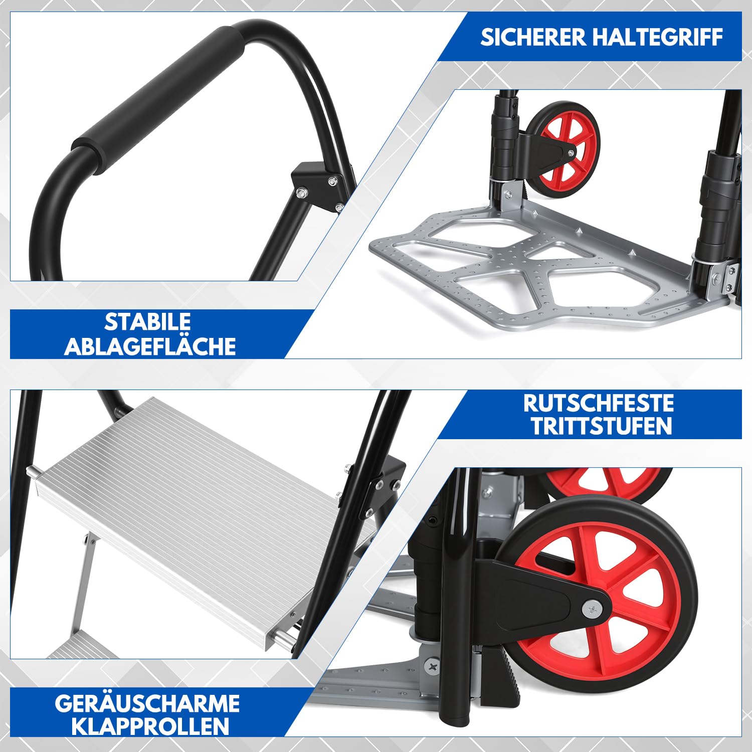 Lospitch Klappbare Sackkarre mit Leiter 3 Stufen aus Stahl 80 kg 150 kg
