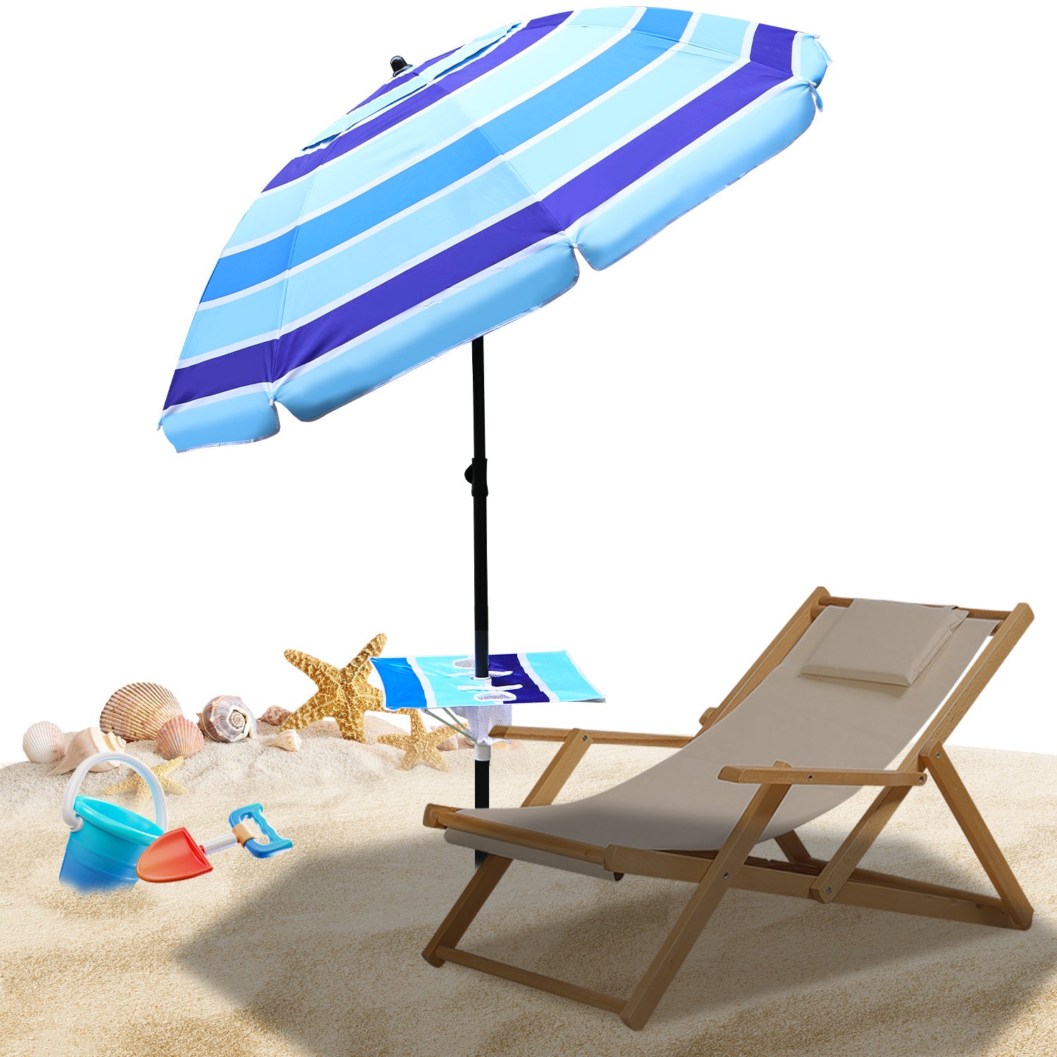 Lospitch Strandschirm Ø213 cm UV50+ höhenverstellbar mit Tisch
