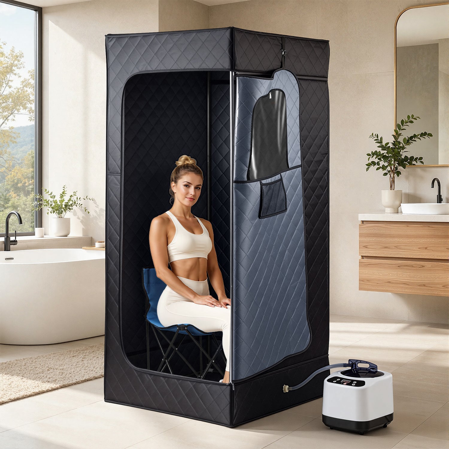 Lospitch Tragbare Dampfsauna 90 × 90 × 180 cm mit 9 Heizstufen und Fernbedienung