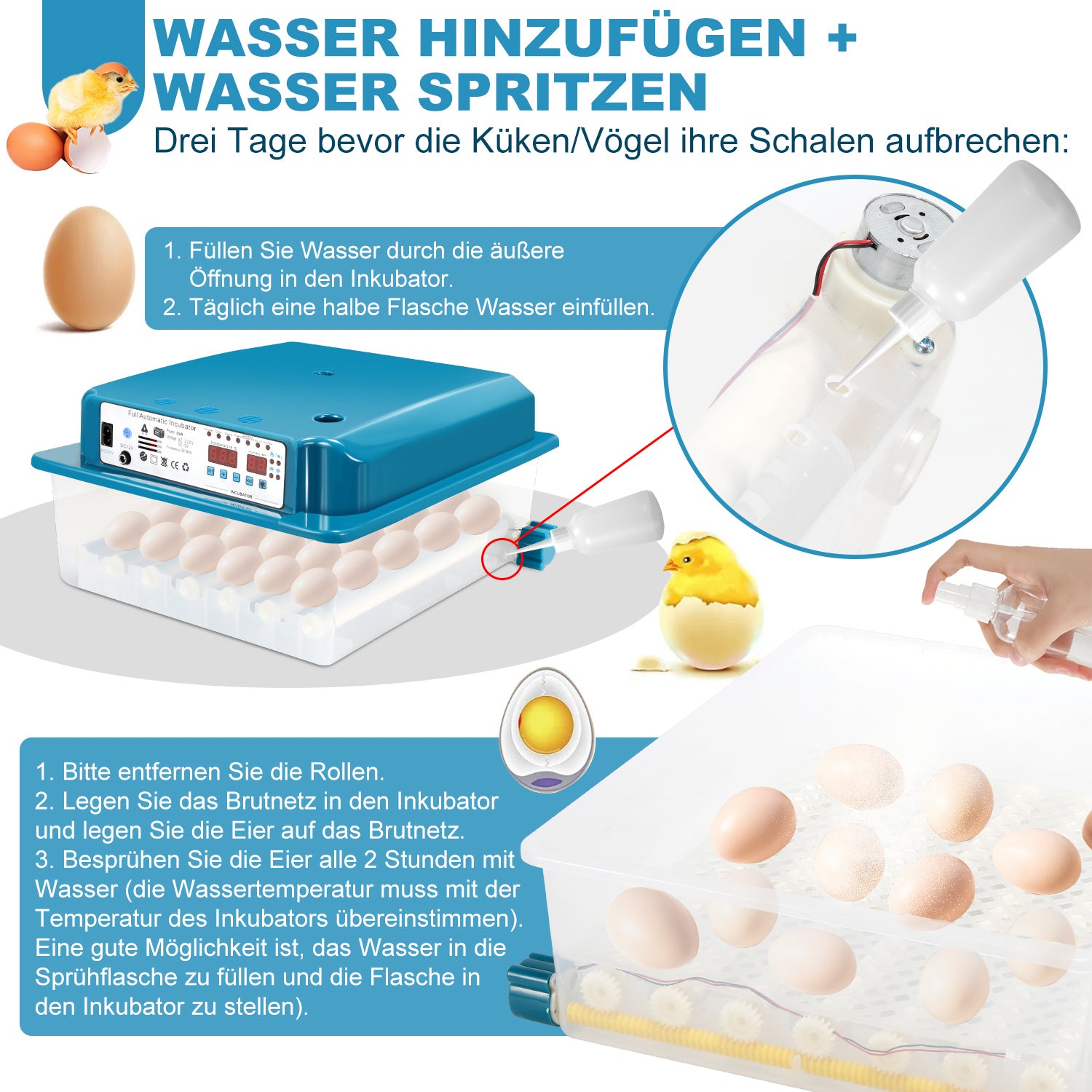 Lospitch Brutautomat 36 Eier vollautomatisch mit LED Eierbeleuchtung