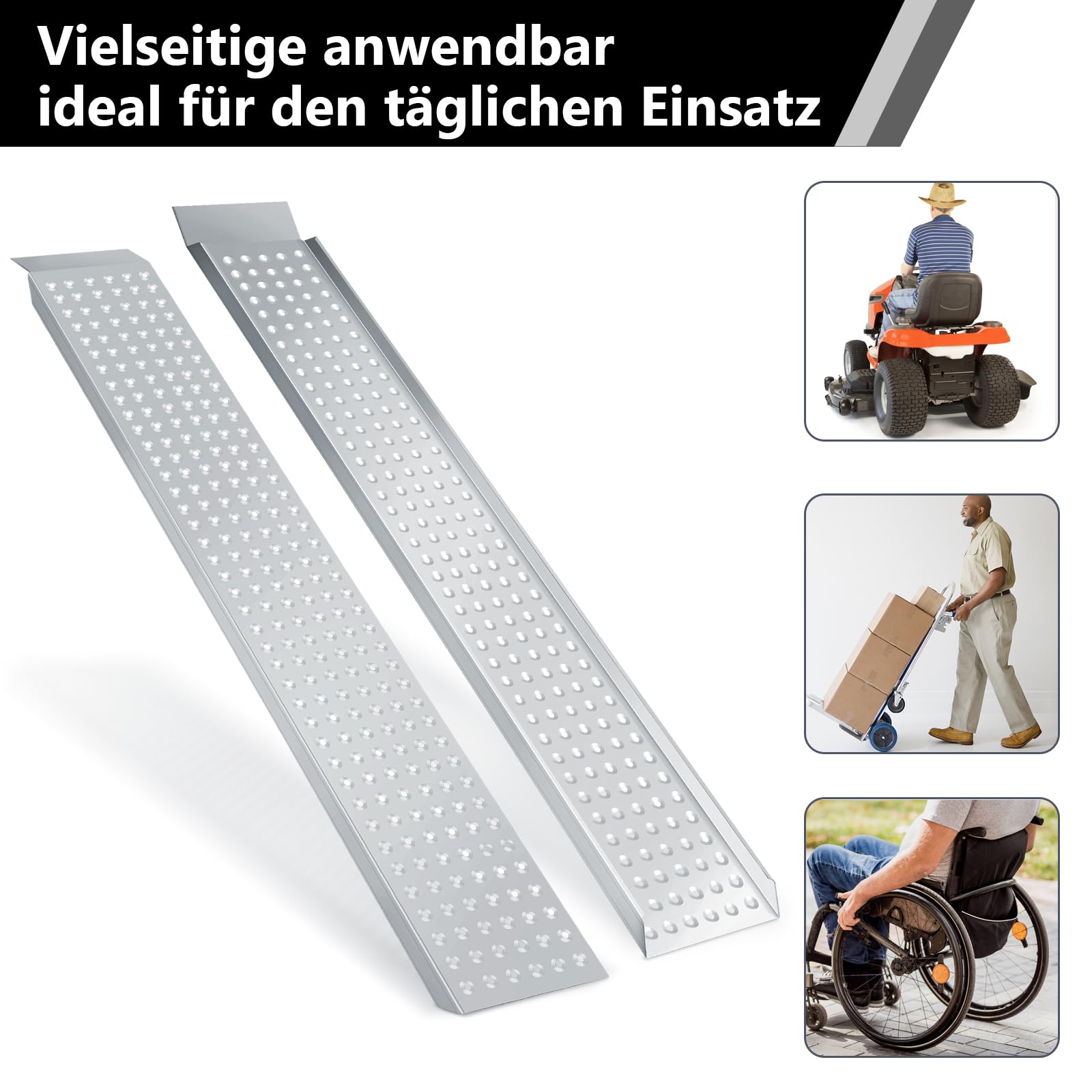 Lospitch Auffahrrampen 2er Set 160 cm aus verzinktem Stahl bis 400 kg