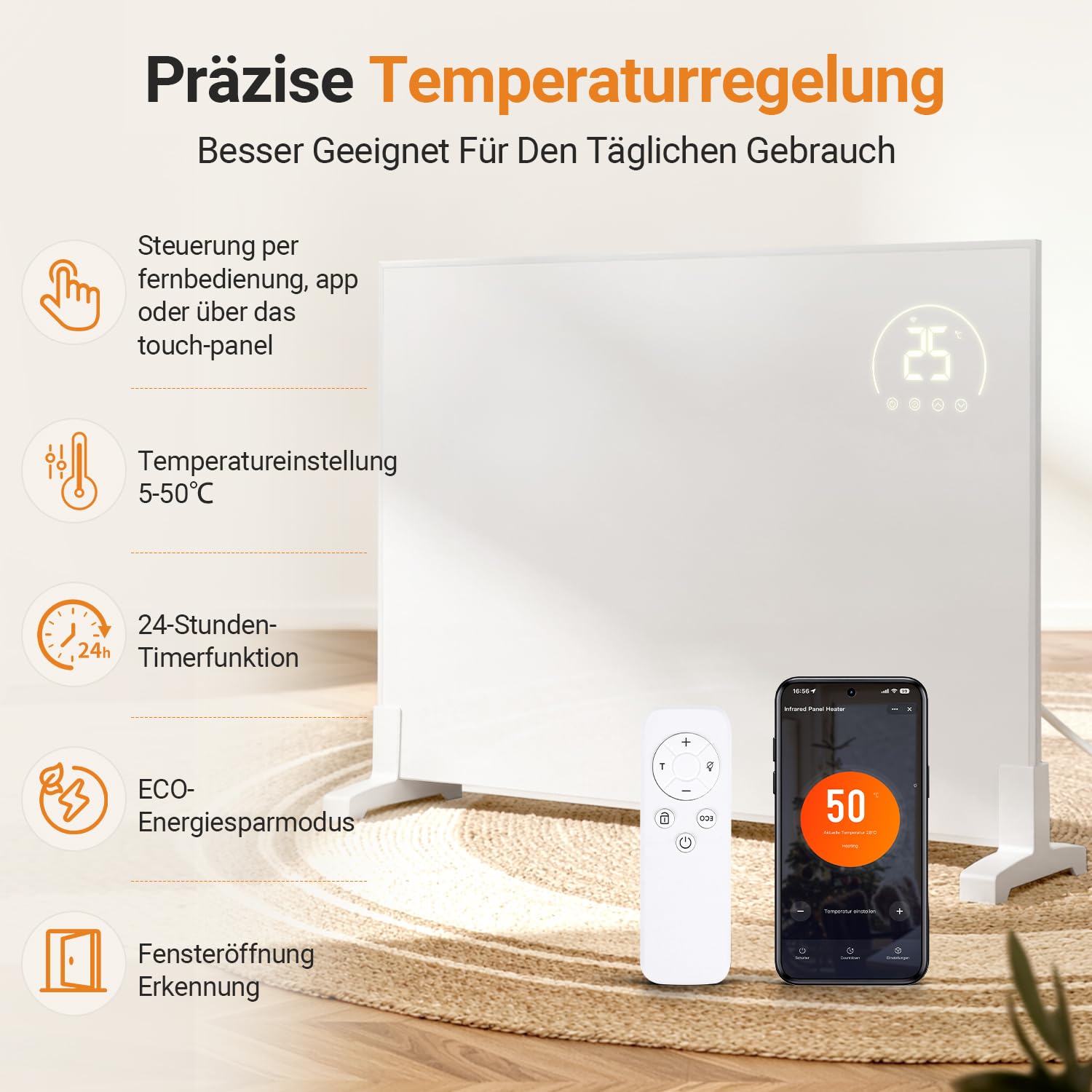 Lospitch Infrarotheizung 300/500/960W mit Tuya App Thermostat für Wand und Stand