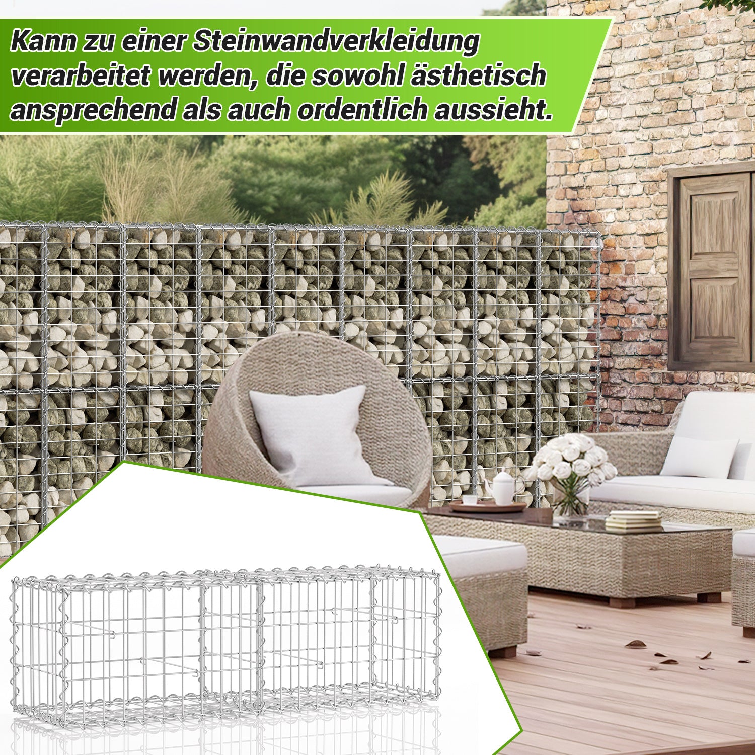 Lospitch Gabionen 100x30x30 cm verzinkt 2 Stück für Gartenmauer