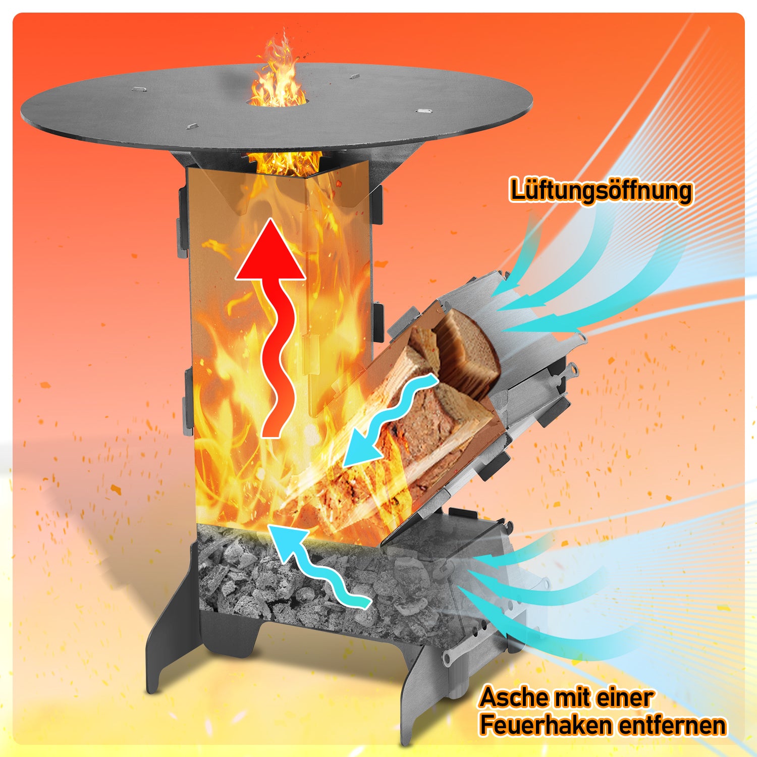 Lospitch Raketenofen mit Grillplatte für Camping