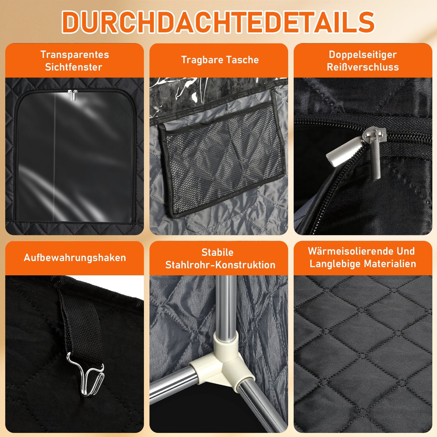 Lospitch Tragbare Dampfsauna 90 × 90 × 180 cm mit 9 Heizstufen und Fernbedienung