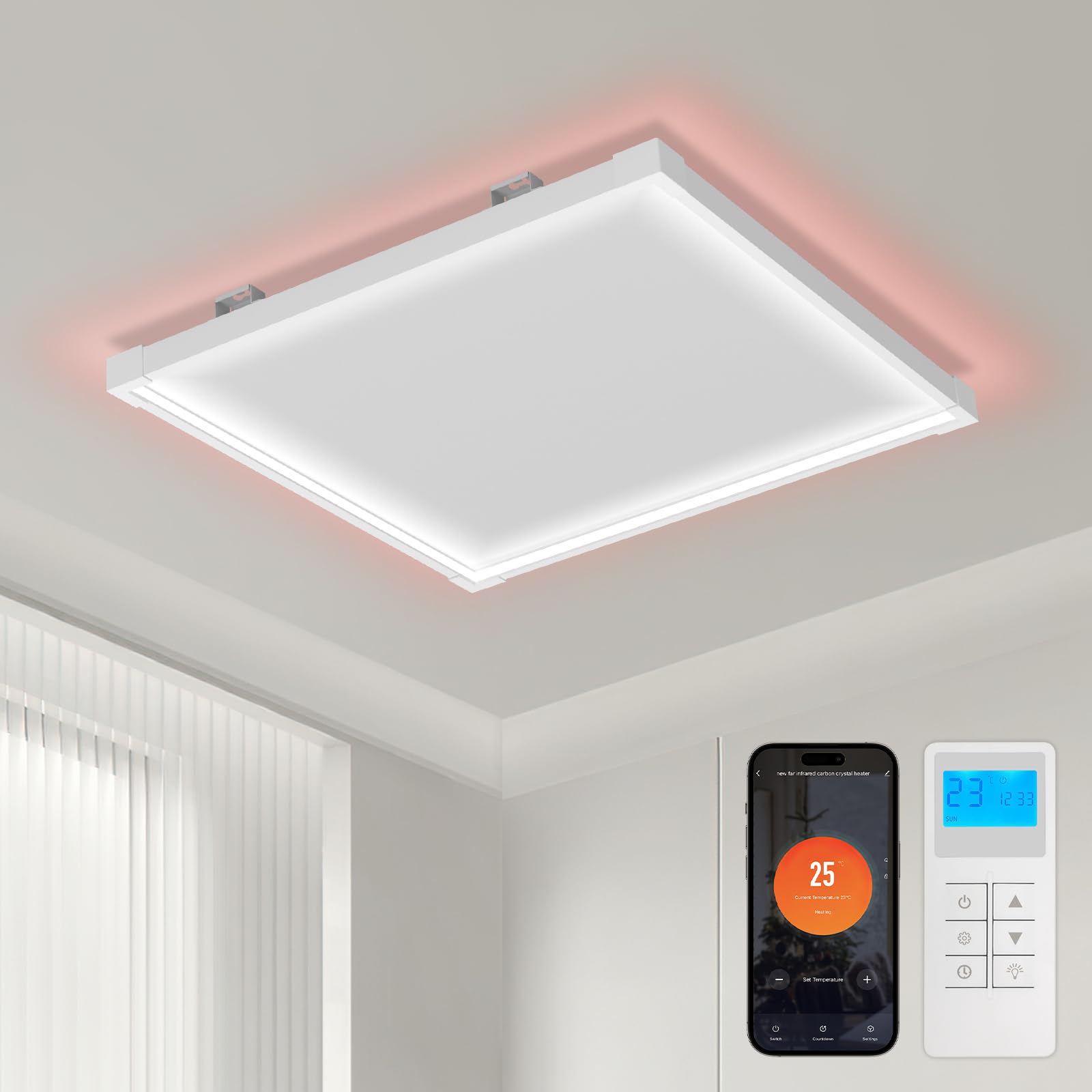 Lospitch Infrarot Deckenheizung 360/770W mit Thermostat WLAN und LED Licht