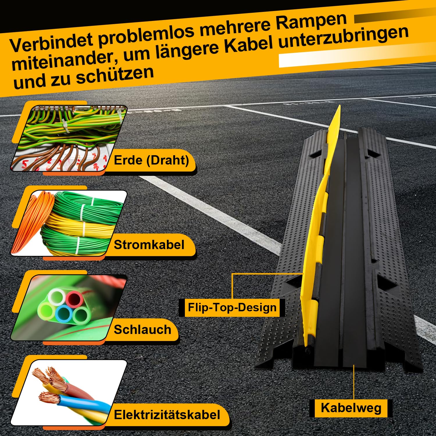 Lospitch Kabelrampe aus Gummi 101 x 25 x 5 cm Kabelschutz für Baustelle und Parkplatz