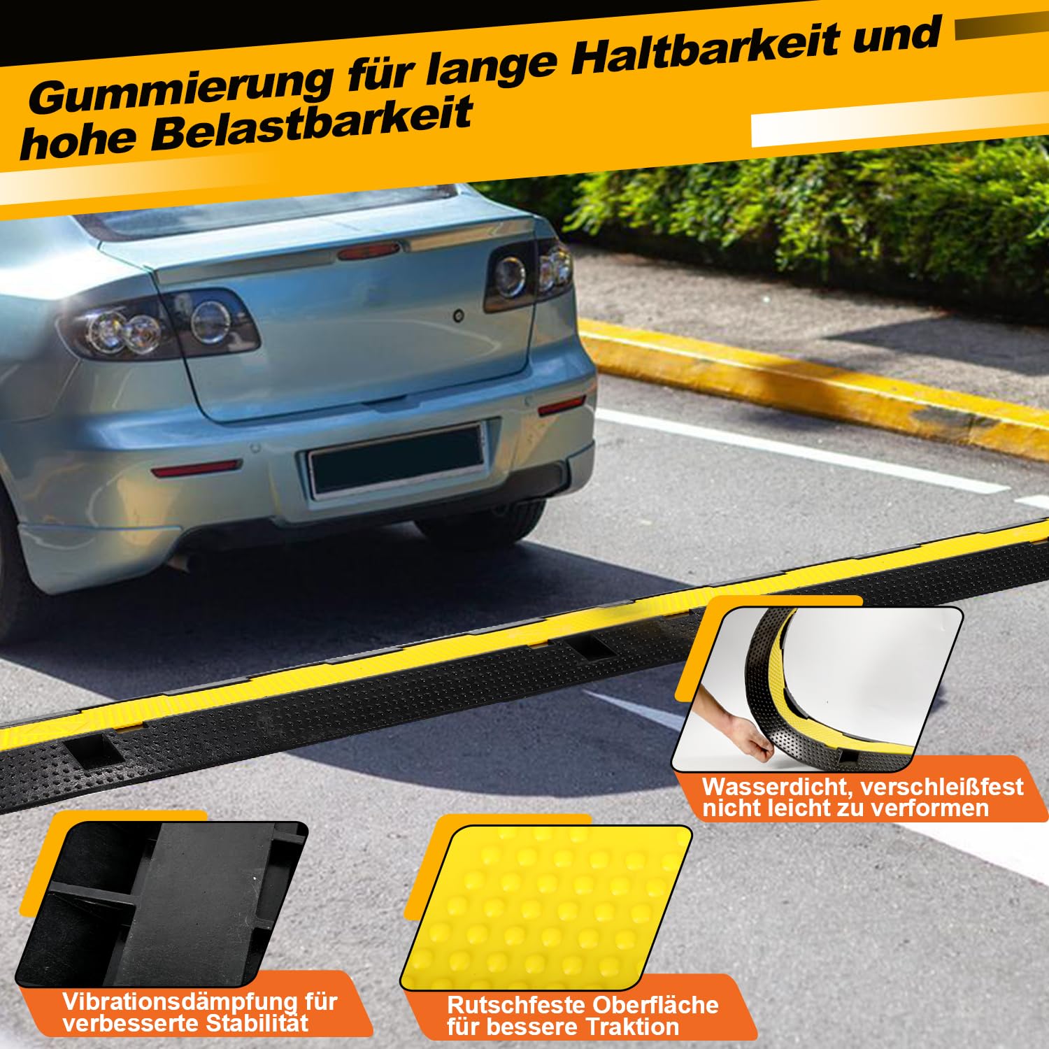Lospitch Kabelrampe aus Gummi 101 x 25 x 5 cm Kabelschutz für Baustelle und Parkplatz