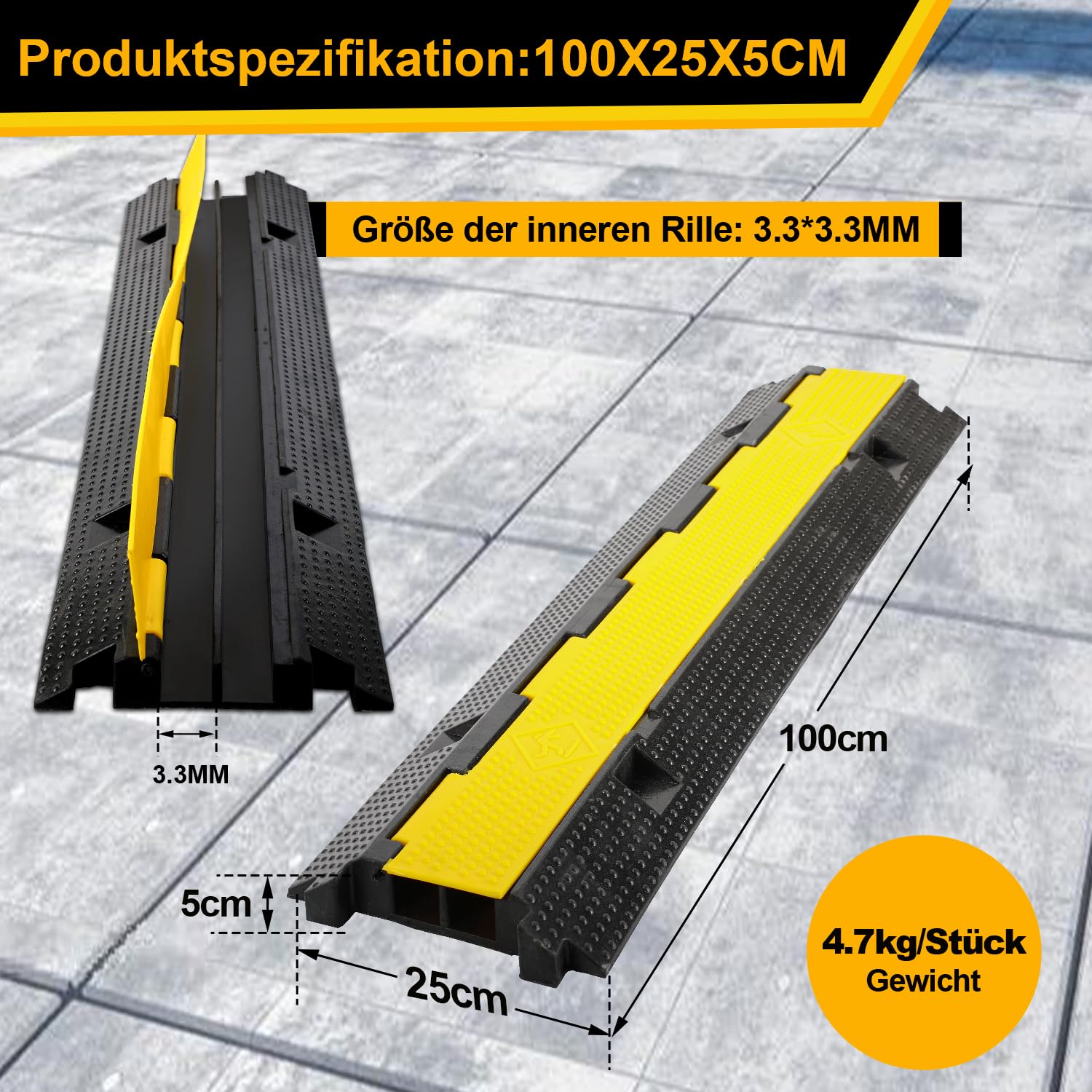 Lospitch Kabelrampe aus Gummi 101 x 25 x 5 cm Kabelschutz für Baustelle und Parkplatz