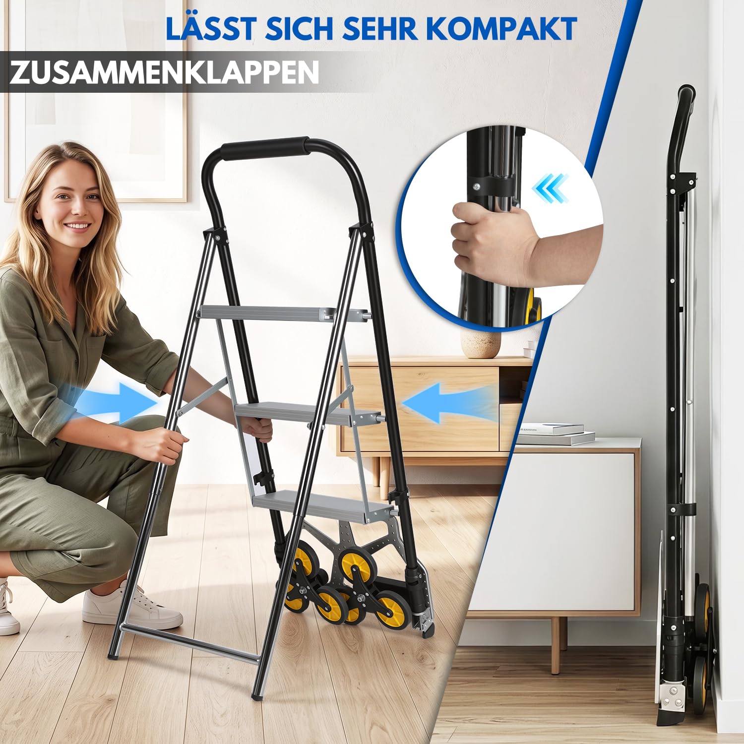 Lospitch Klappbare Sackkarre mit Leiter 3 Stufen aus Stahl 80 kg 150 kg