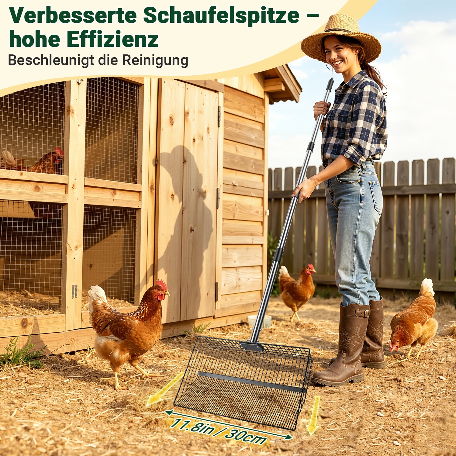 Lospitch Stallreinigung Schaufel Edelstahl 91-190 cm für Hühnerstall und Geflügel