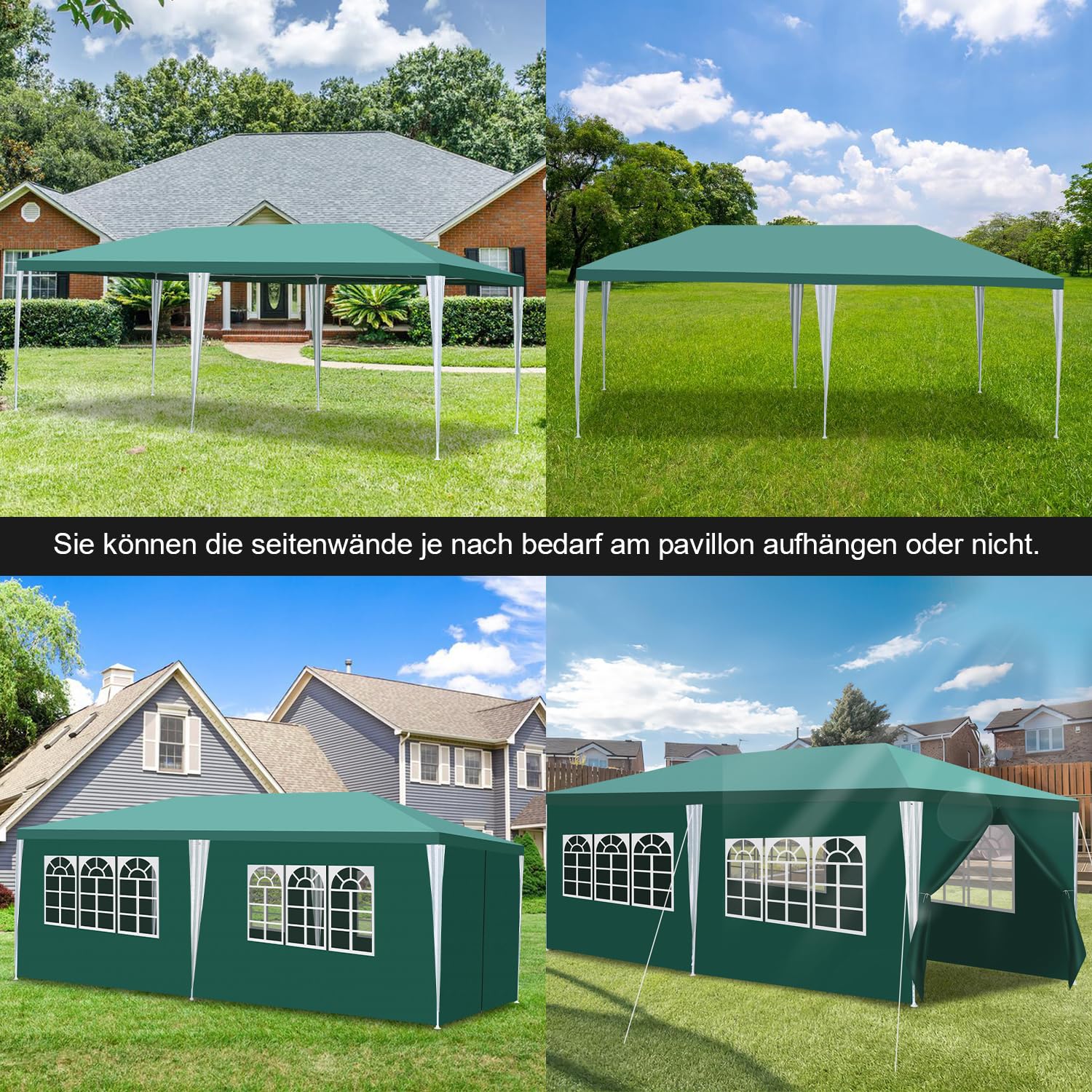 Lospitch Partyzelt 3x6 m Gartenzelt wasserdicht mit Seitenwänden