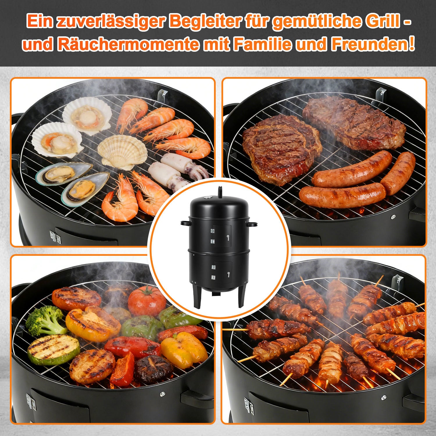 Lospitch Smoker Räucherofen 3 in 1 Grill Ø40×80 cm mit Thermometer