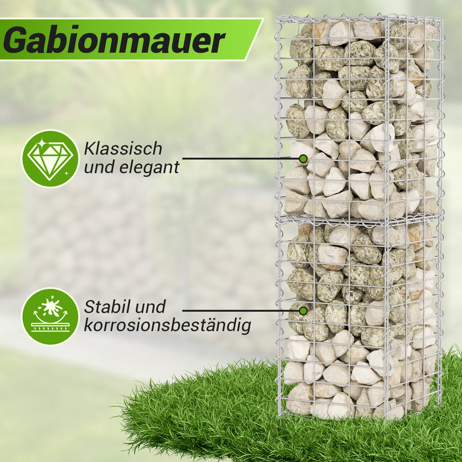 Lospitch Gabionen 100x30x30 cm verzinkt 2 Stück für Gartenmauer