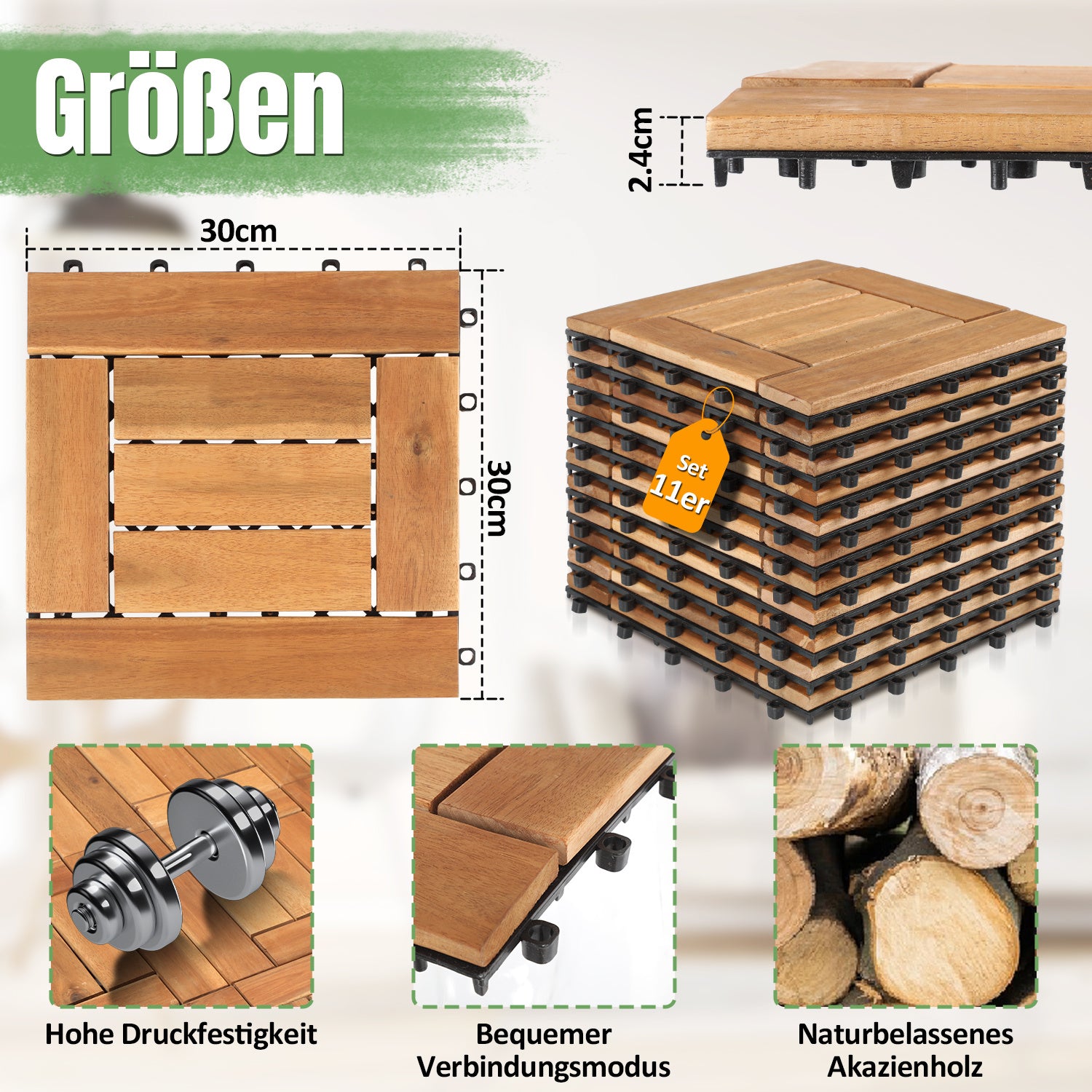 Lospitch Holzfliesen 30 x 30 cm im Schachbrettmuster für Terrasse
