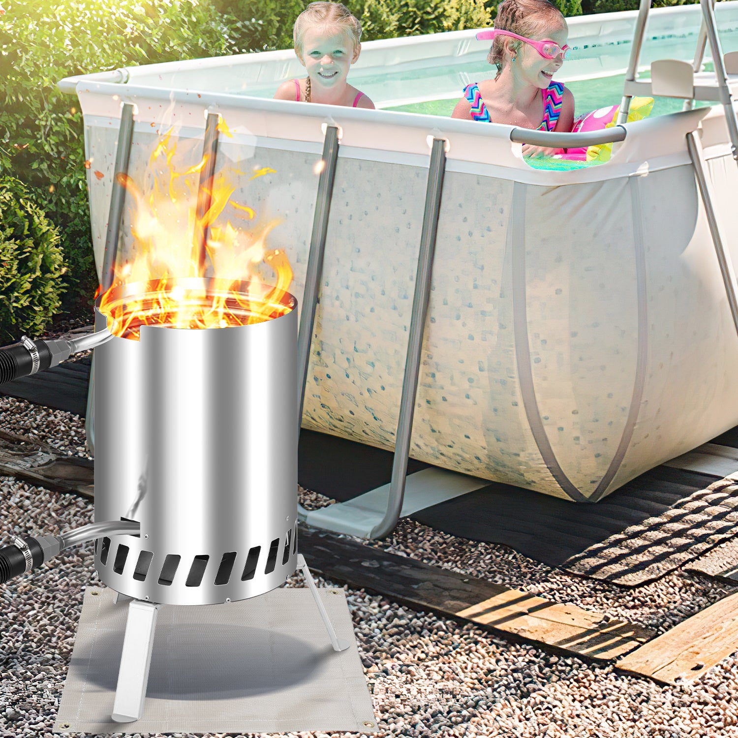Lospitch Edelstahl Holz Poolheizung für Gartenpool