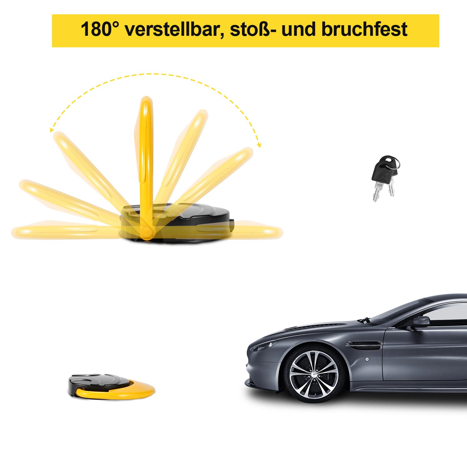 Lospitch Elektronische Parkplatzsperre mit Fernbedienung und Schlüssel 180° Kollisionsschutz
