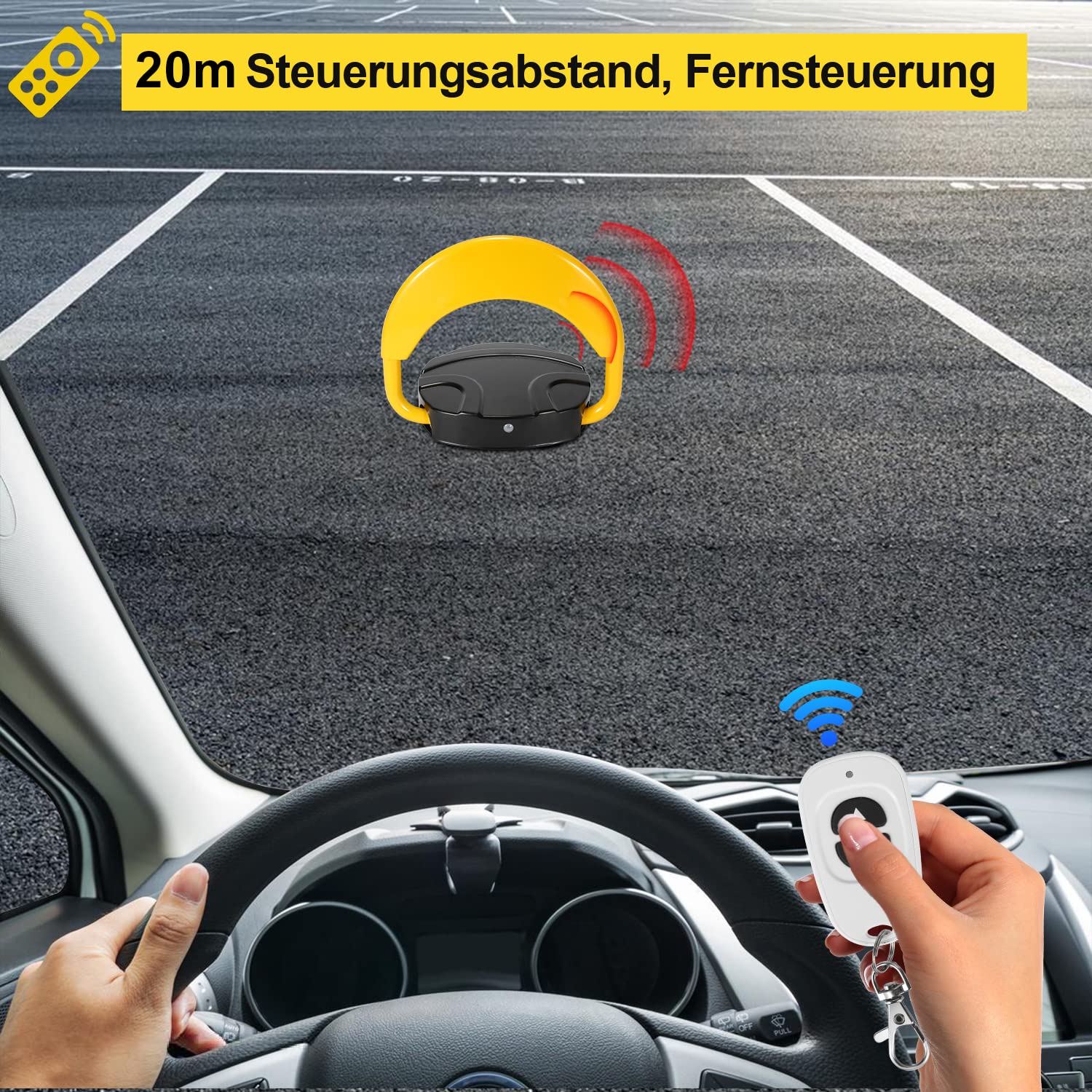 Lospitch Elektronische Parkplatzsperre mit Fernbedienung und Schlüssel 180° Kollisionsschutz