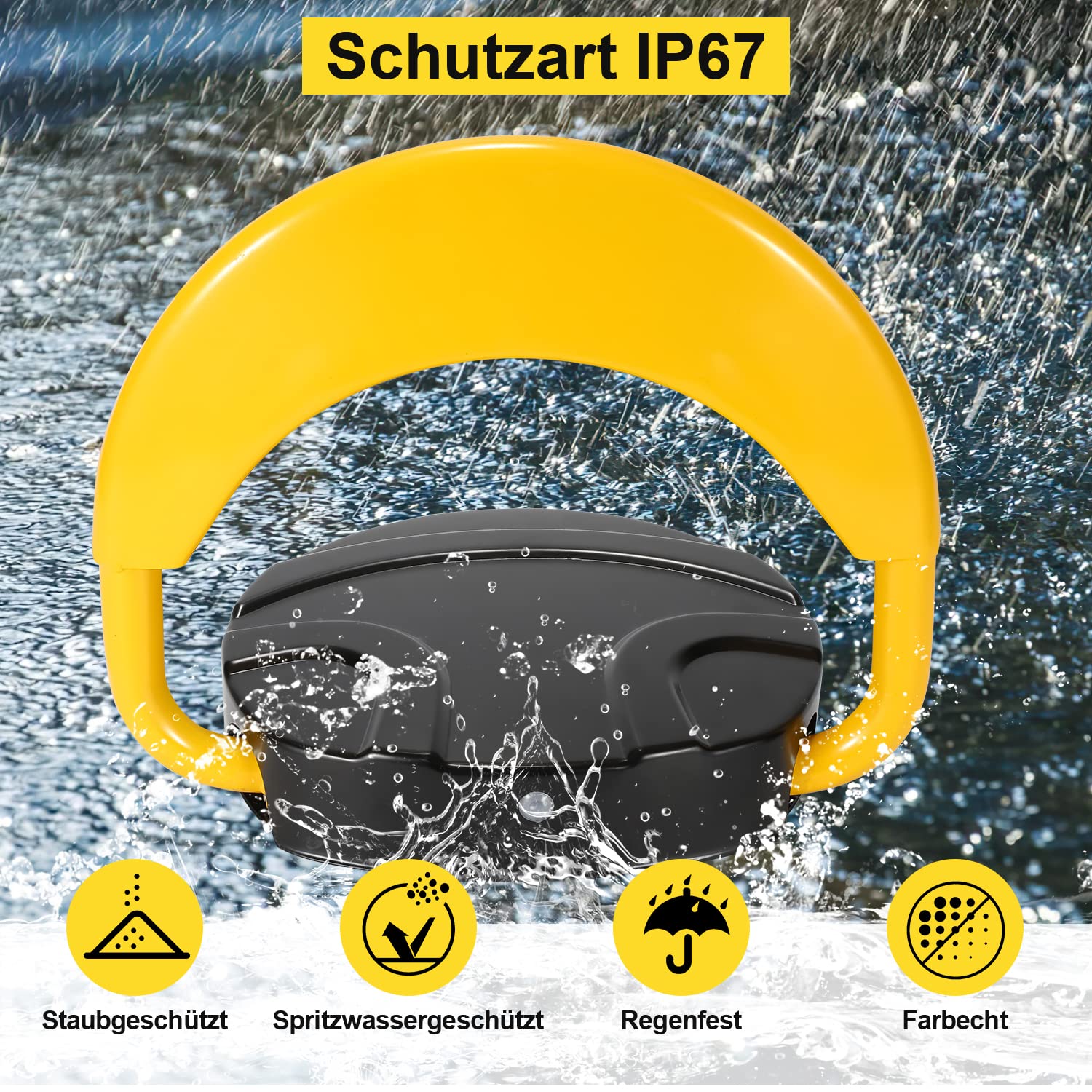 Lospitch Elektronische Parkplatzsperre mit Fernbedienung und Schlüssel 180° Kollisionsschutz