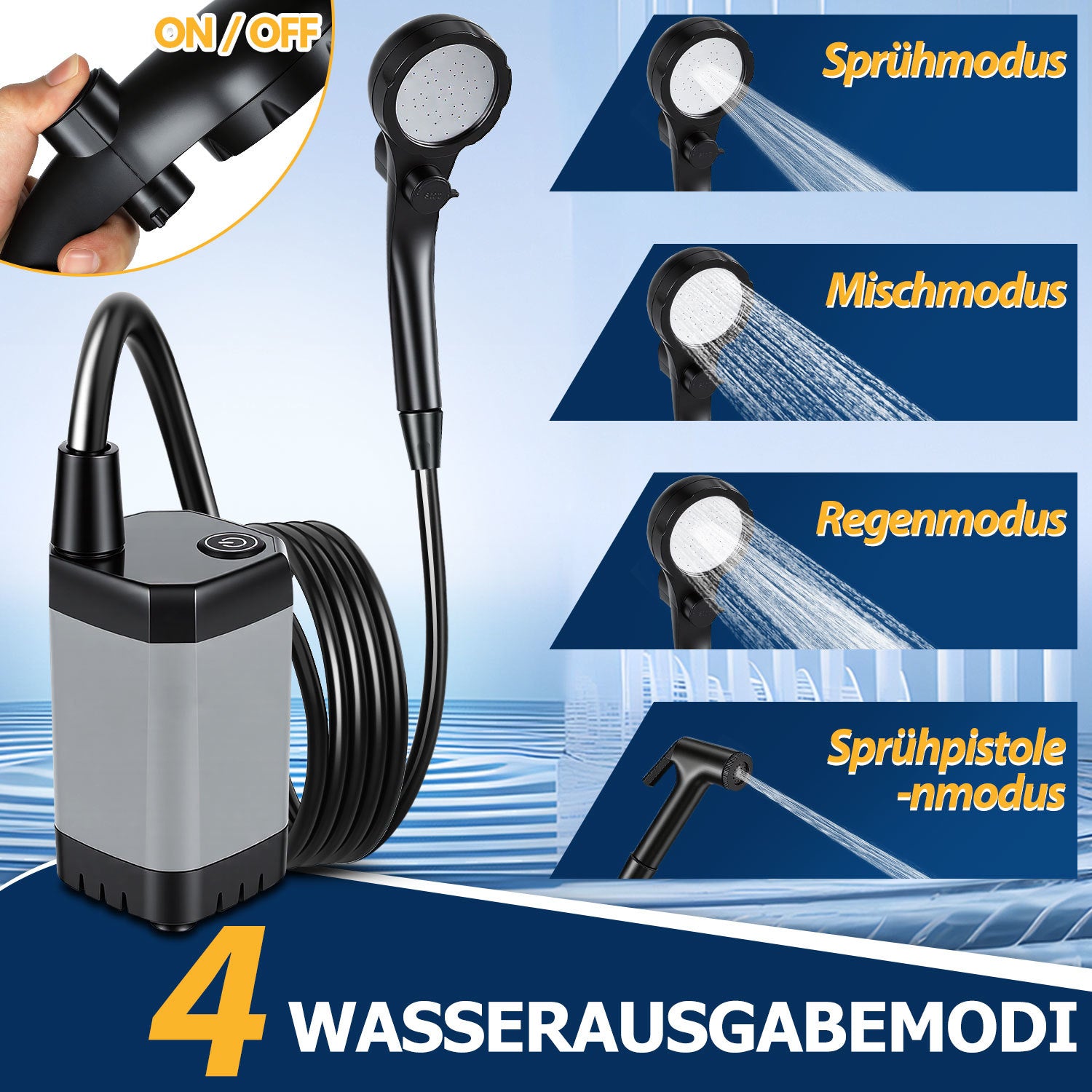 Lospitch Campingdusche mit 6000 mAh Akku und 20 L Falteimer