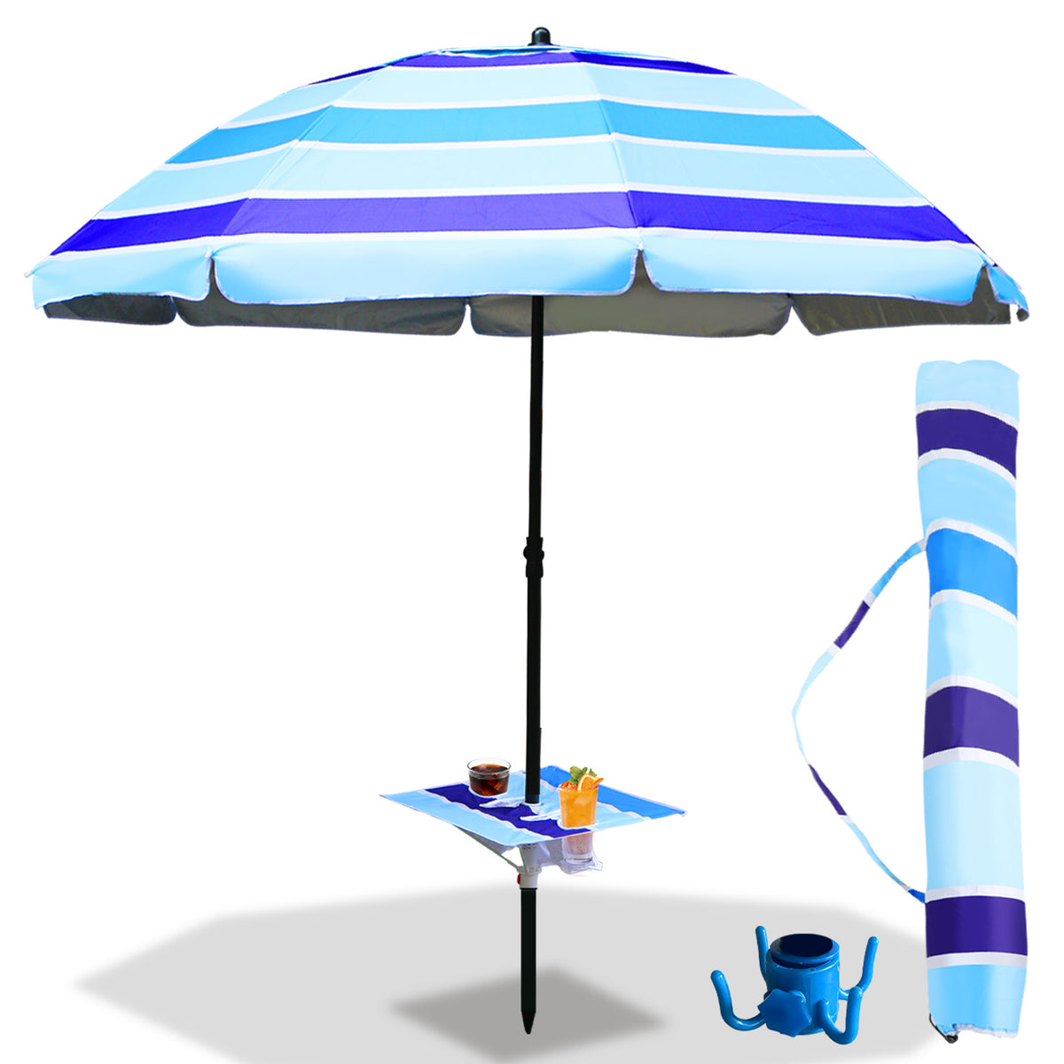 Lospitch Strandschirm Ø213 cm UV50+ höhenverstellbar mit Tisch