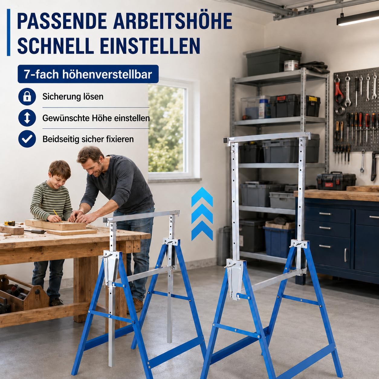 Lospitch Gerüstbock 2er Set 400kg Höhenverstellbar 80 bis 130cm Klappbar für Werkstatt Renovierung