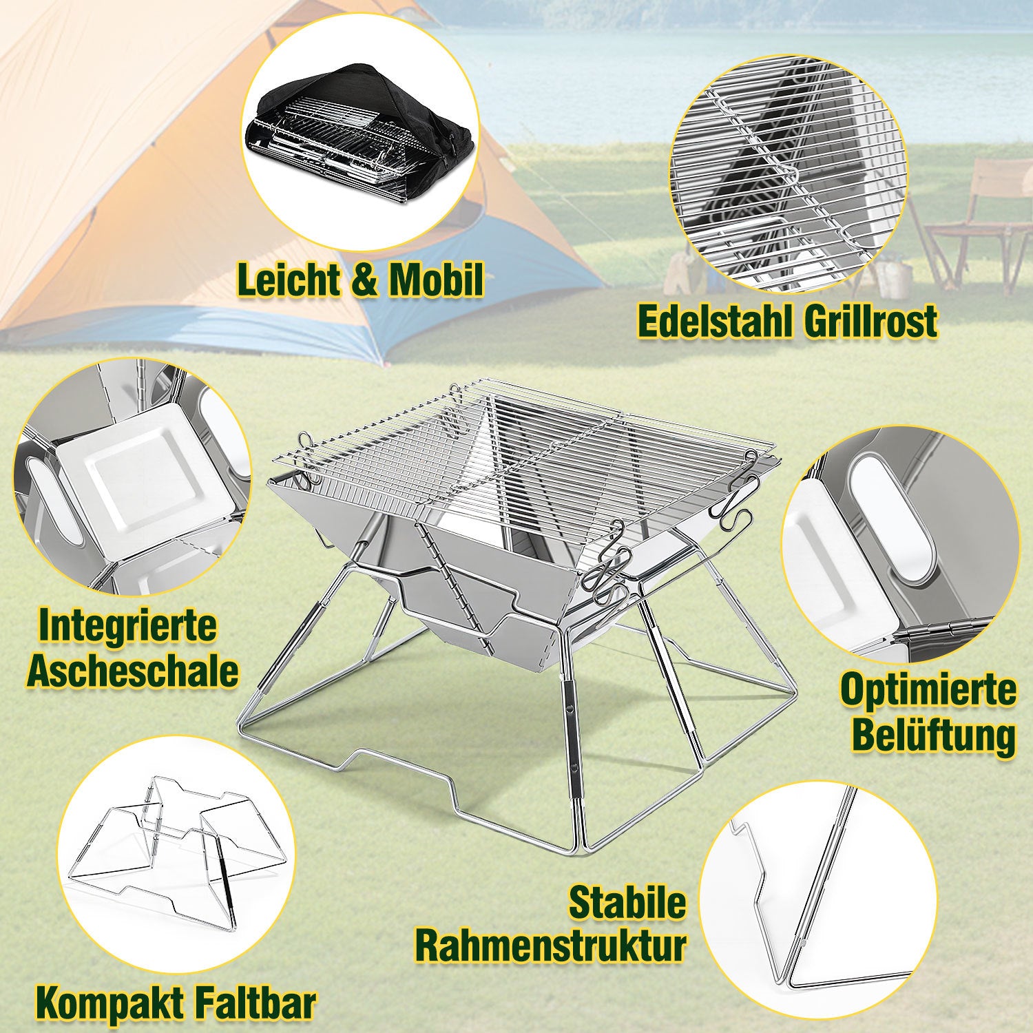 Lospitch Mini Campinggrill 31 x 31 cm klappbar
