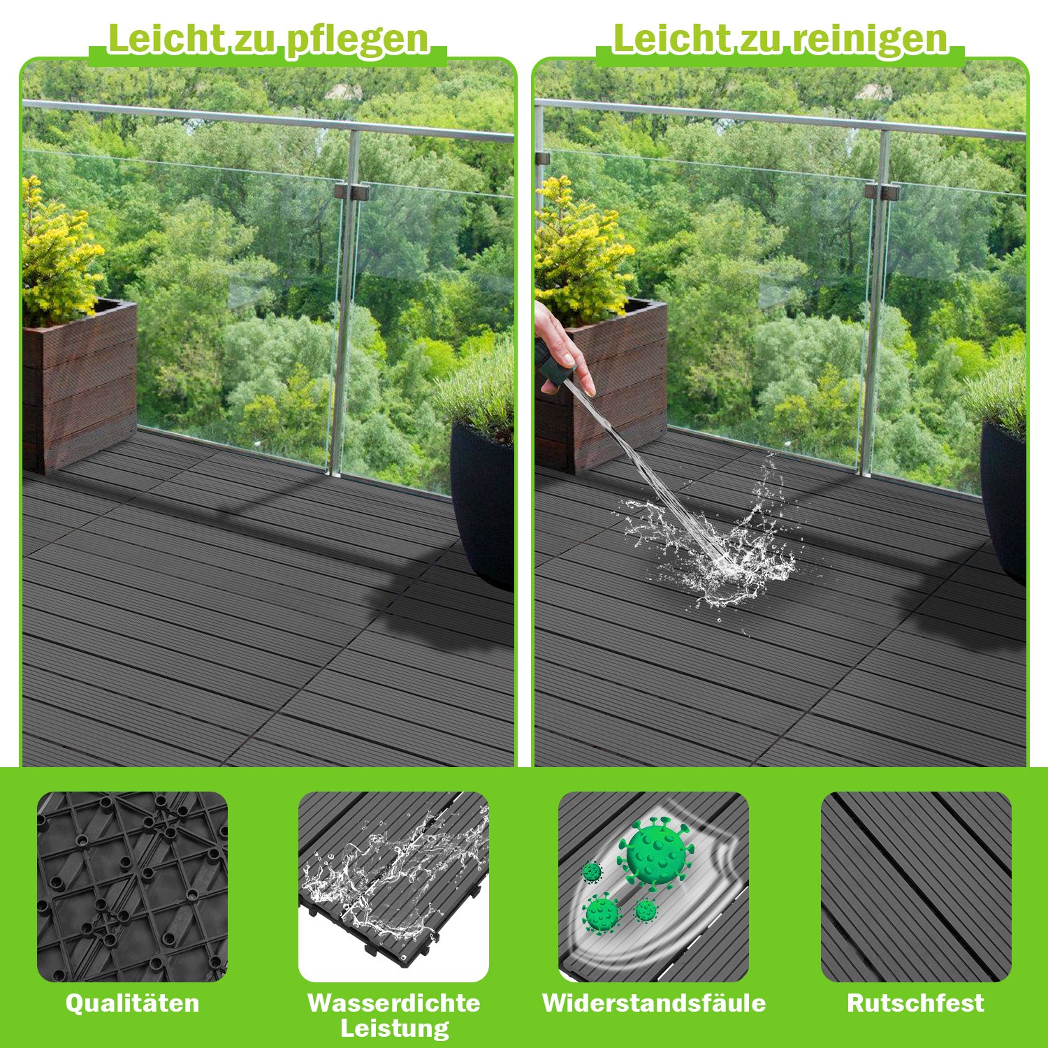 Lospitch WPC Terrassenfliesen 30 x 60 cm mit Klick-System