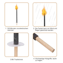 Lospitch Wachsfackeln 10–100 Stück für Outdoor mit Tropfschutz bis 100 Min Brenndauer