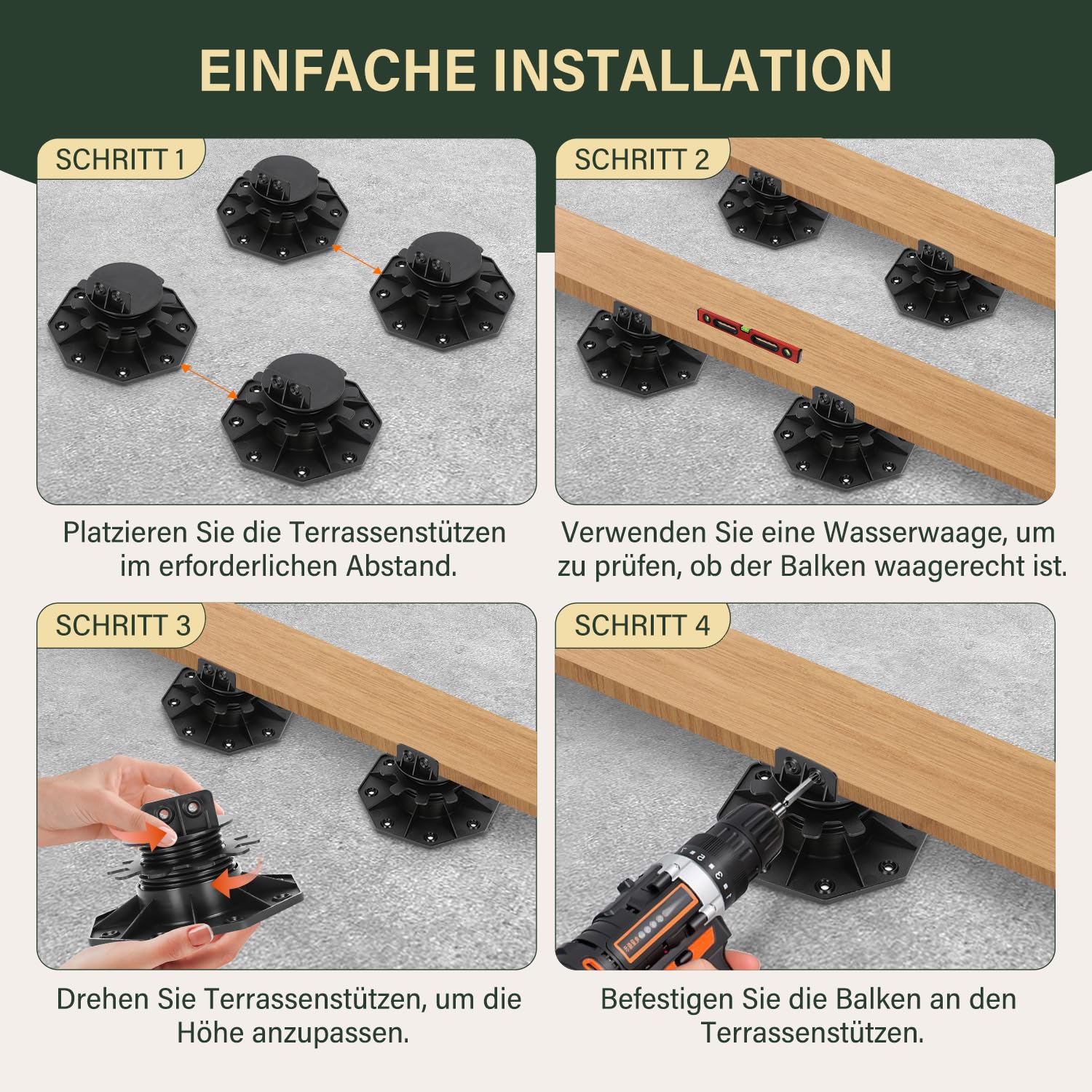 Lospitch Stelzlager höhenverstellbar für Terrassenplatten WPC Holz und Stein