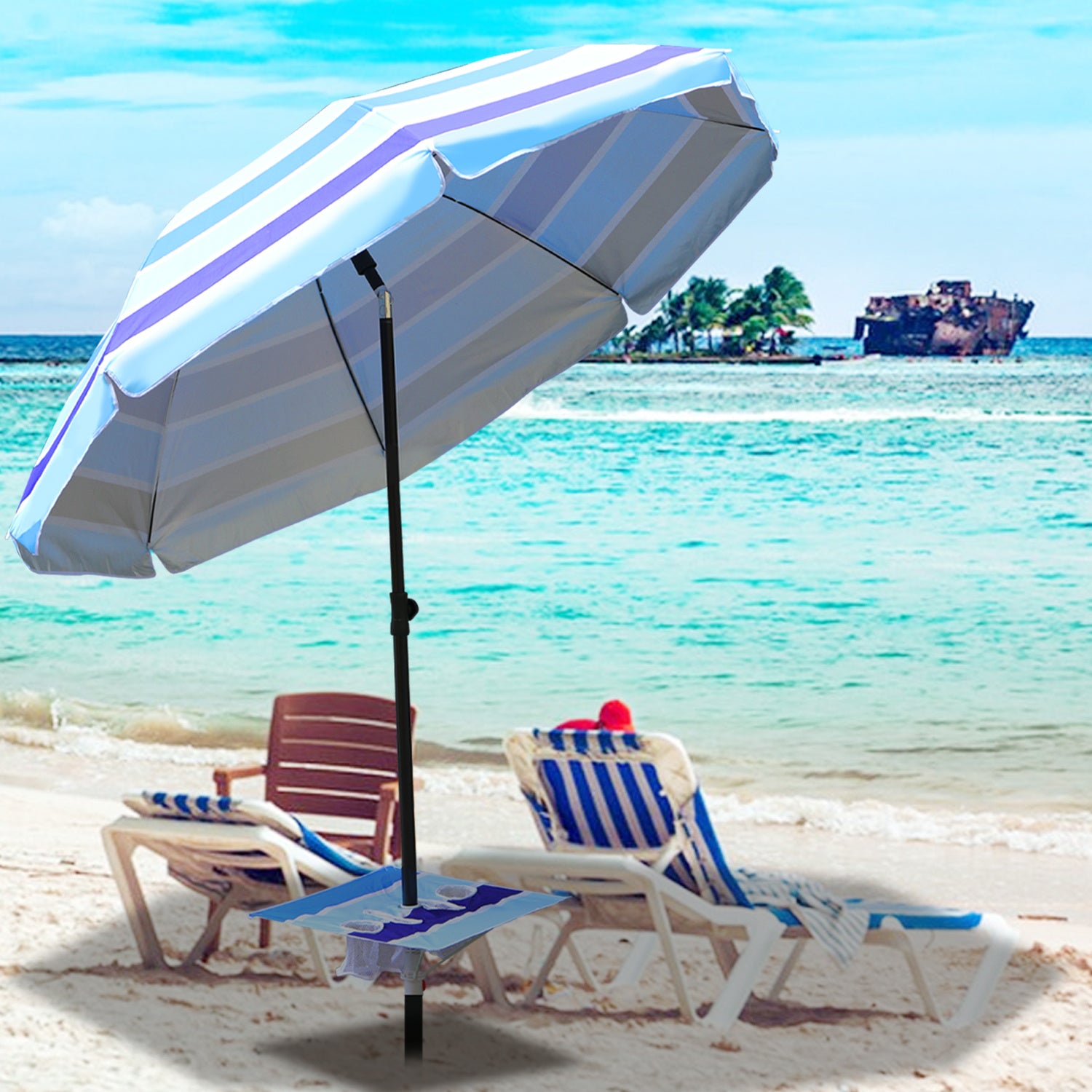 Lospitch Strandschirm Ø213 cm UV50+ höhenverstellbar mit Tisch