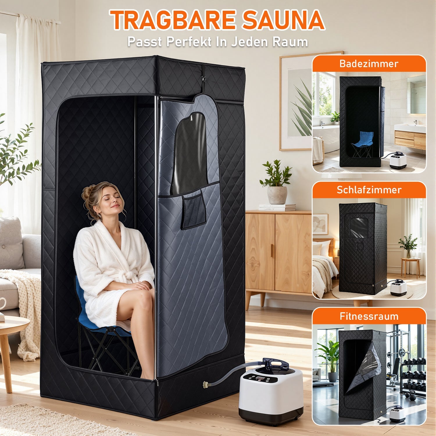 Lospitch Tragbare Dampfsauna 90 × 90 × 180 cm mit 9 Heizstufen und Fernbedienung