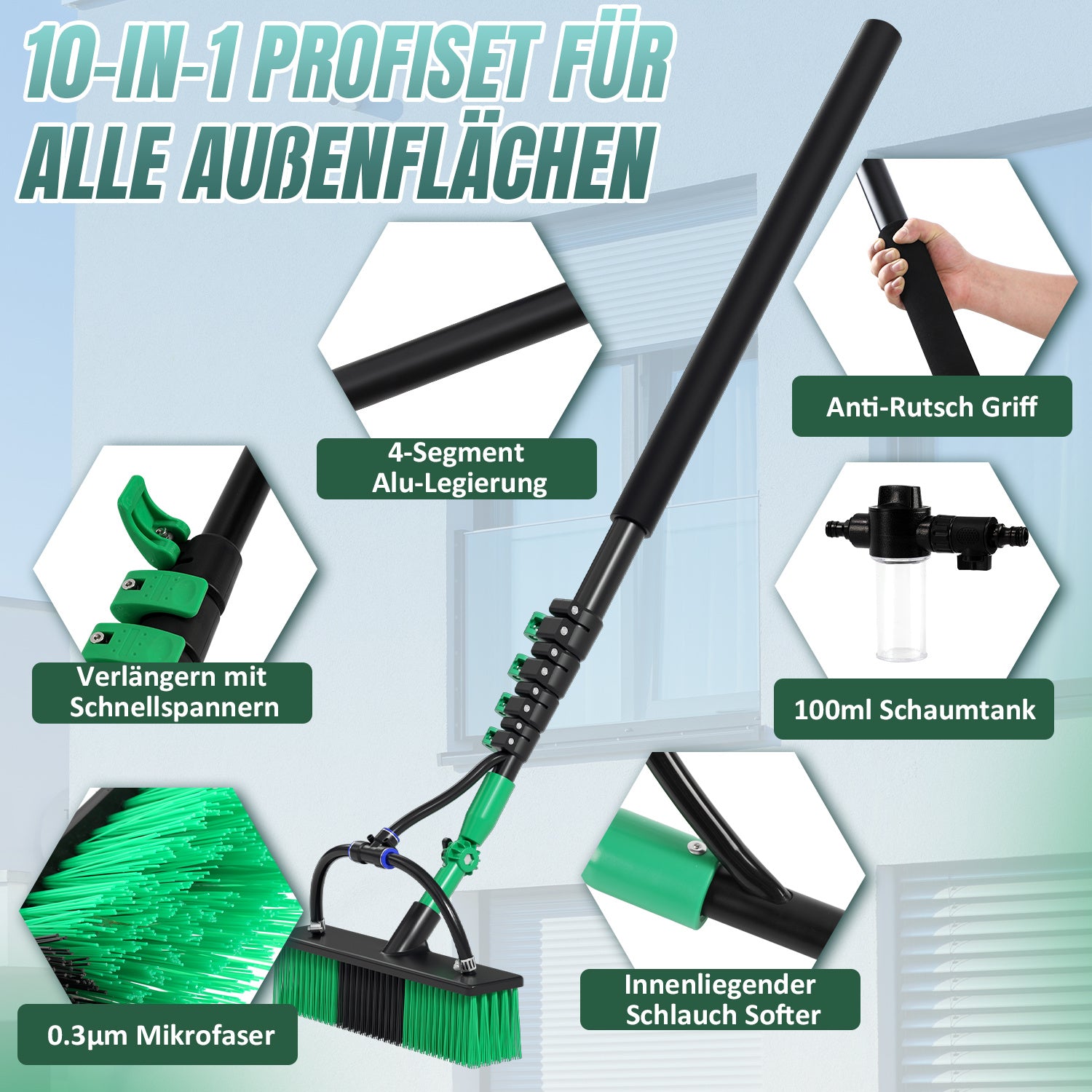 Lospitch Teleskop Waschbürste mit Wasseranschluss