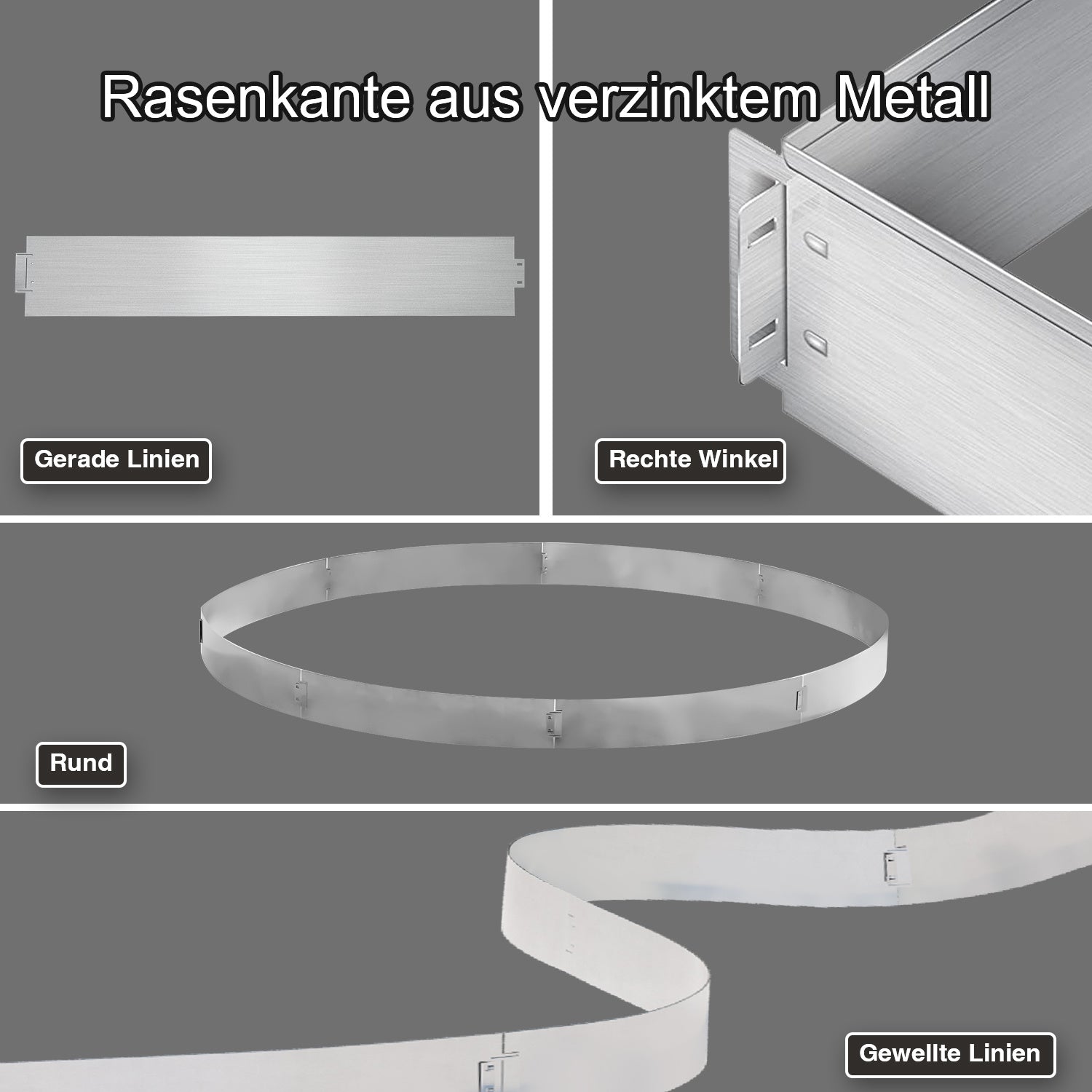 Lospitch Metall Rasenkante verzinkt für Beete und Rasen