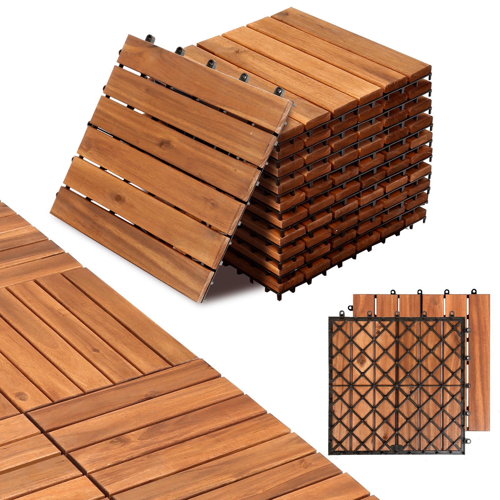 Lospitch Akazien Holzfliesen 11er Set für 1 m² Balkon Terrasse