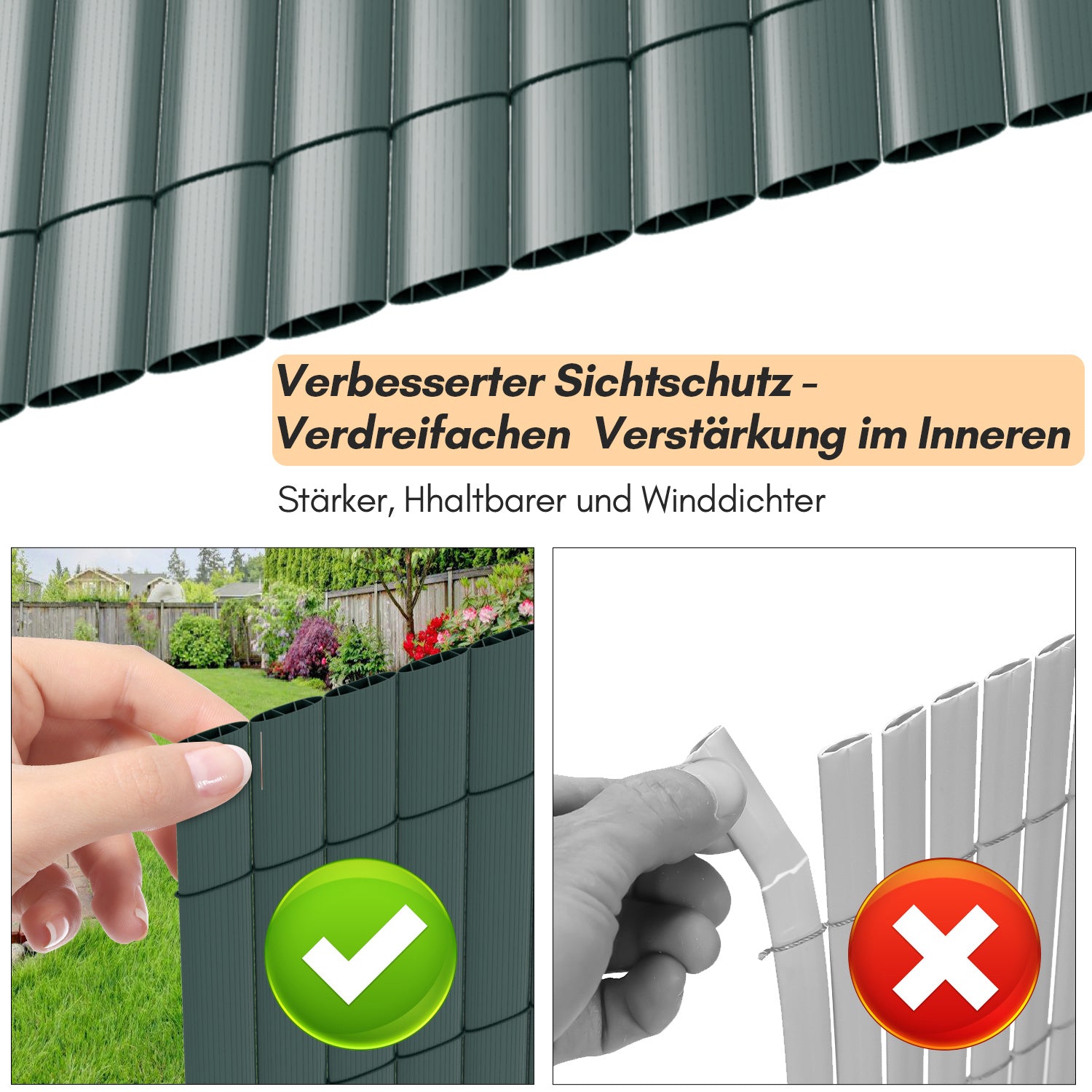 Lospitch PVC Sichtschutzmatte für Gartenzaun mit Kabelbindern wetterfest
