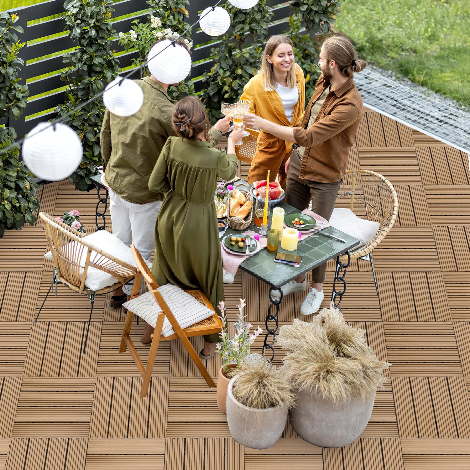 Lospitch WPC Terrassenfliesen 30 x 30 cm für Balkon und Terrasse
