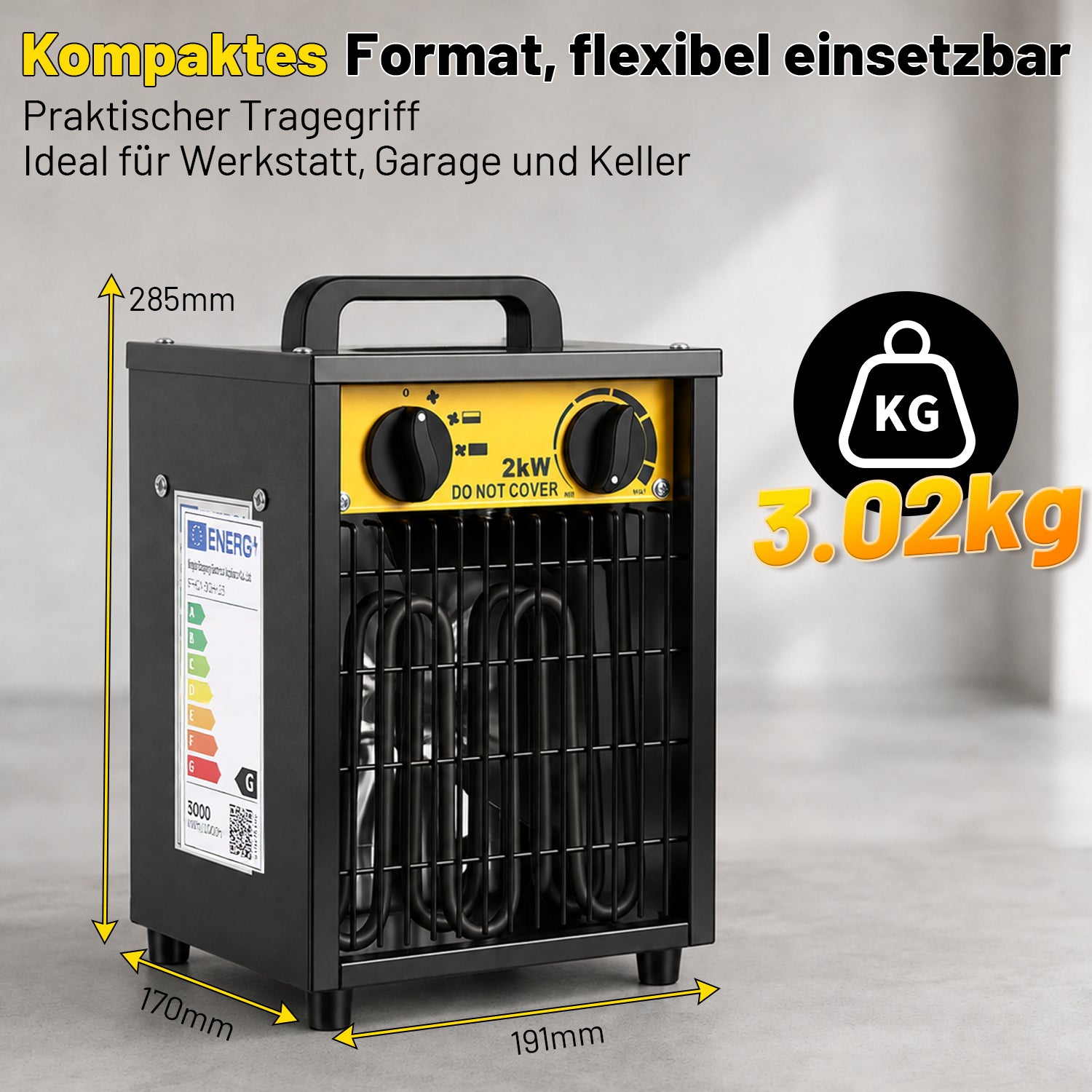 Lospitch Heizlüfter 2000/3000W mit Thermostat für Werkstatt Garage Baustelle