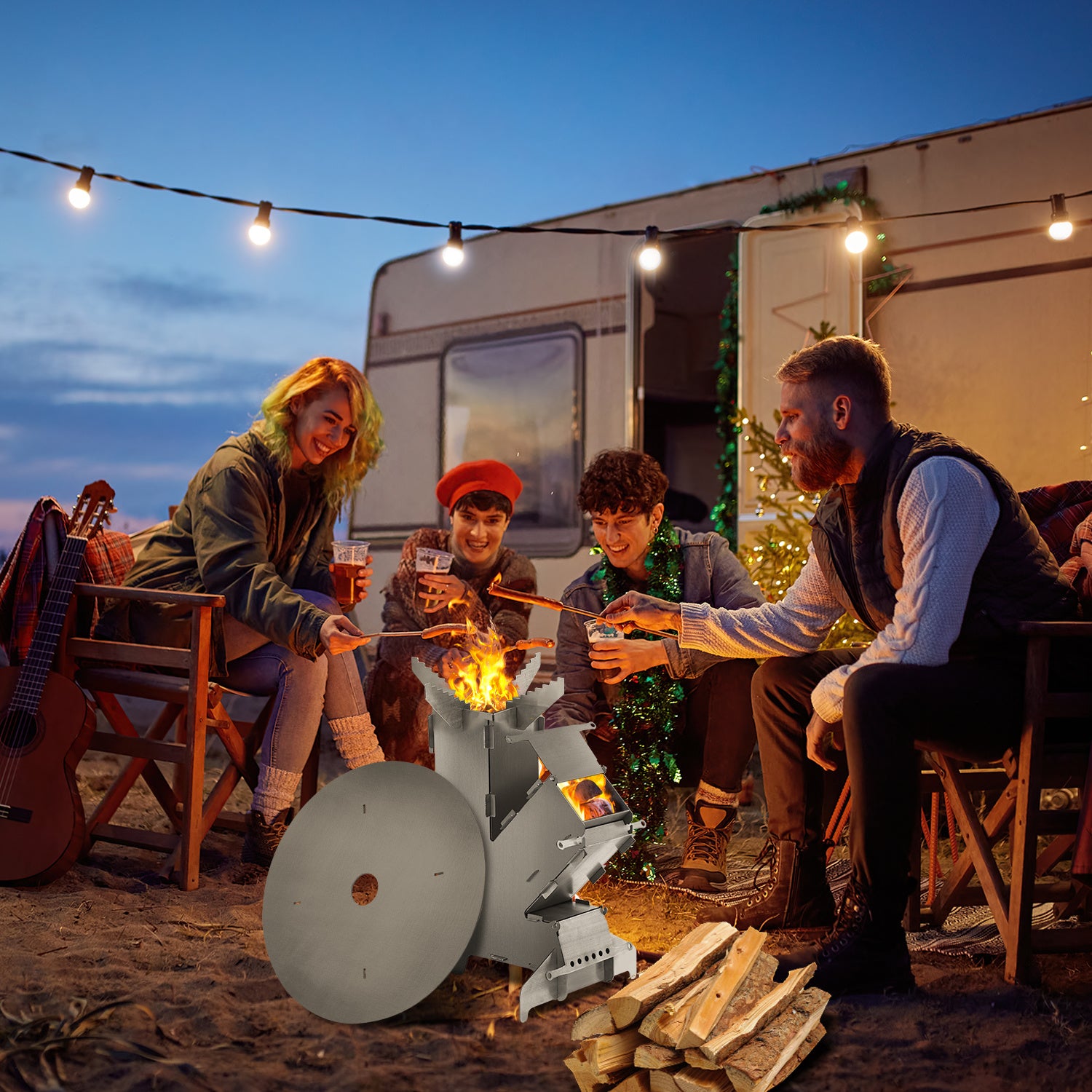 Lospitch Raketenofen mit Grillplatte für Camping