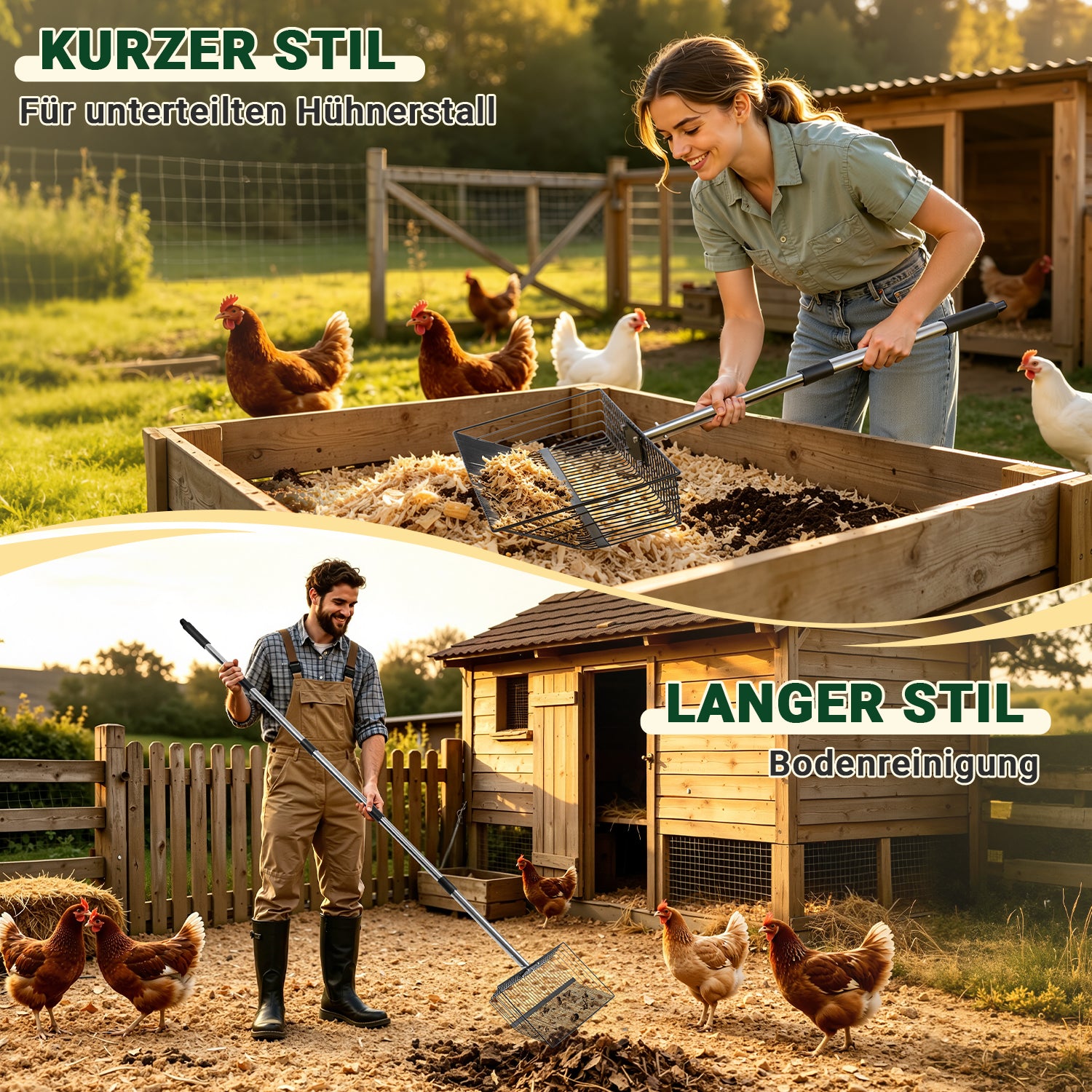 Lospitch Stallreinigung Schaufel Edelstahl 91-190 cm für Hühnerstall und Geflügel