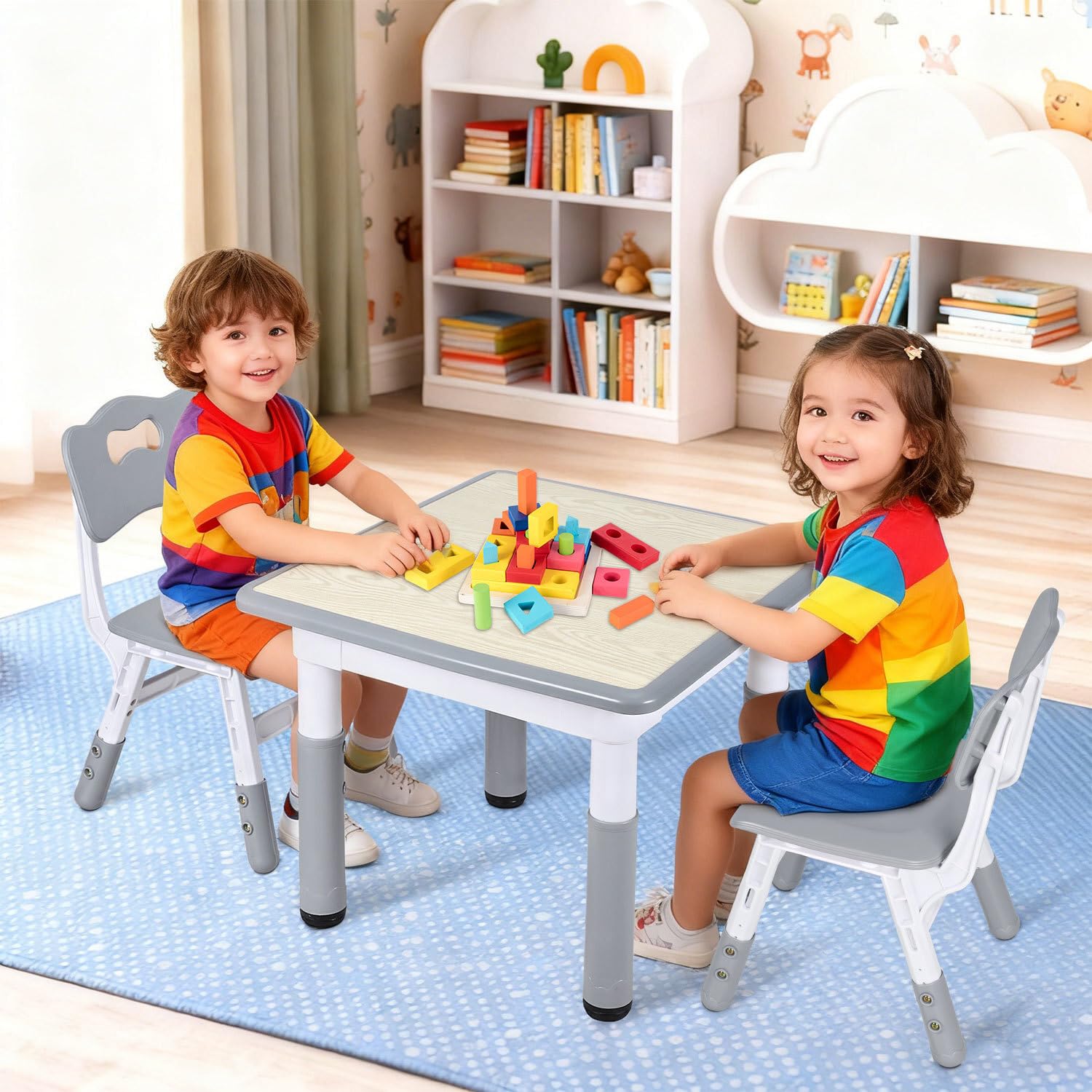 Lospitch Kindertisch 60/80/120 cm höhenverstellbar mit Stühlen für Kinderzimmer