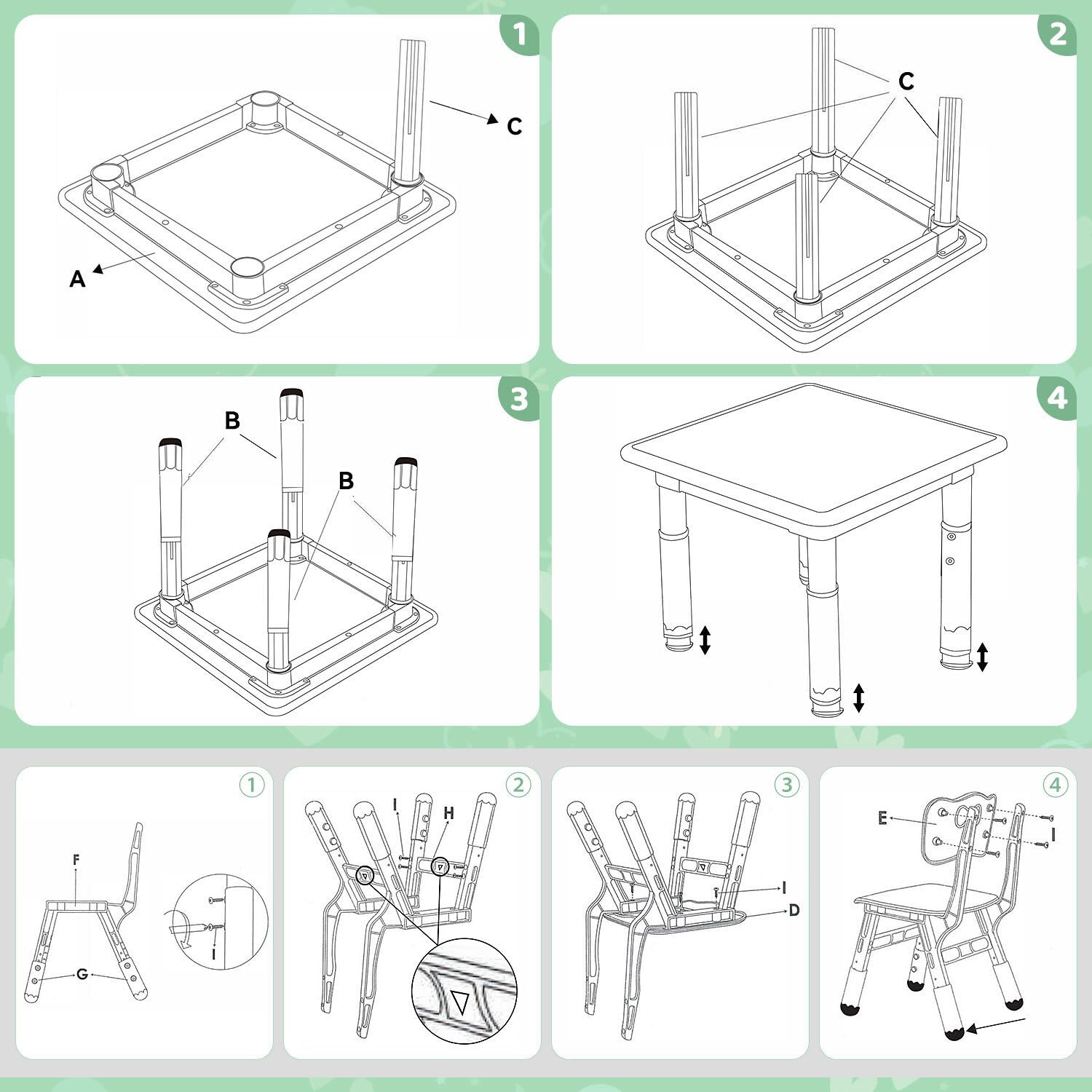 Lospitch Kindertisch 60/80/120 cm höhenverstellbar mit Stühlen für Kinderzimmer