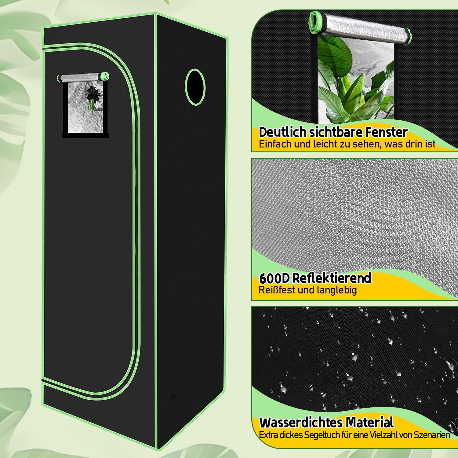 Lospitch Growbox Growzelt 600D Oxford Lichtdicht Wasserdicht mit Sichtfenster