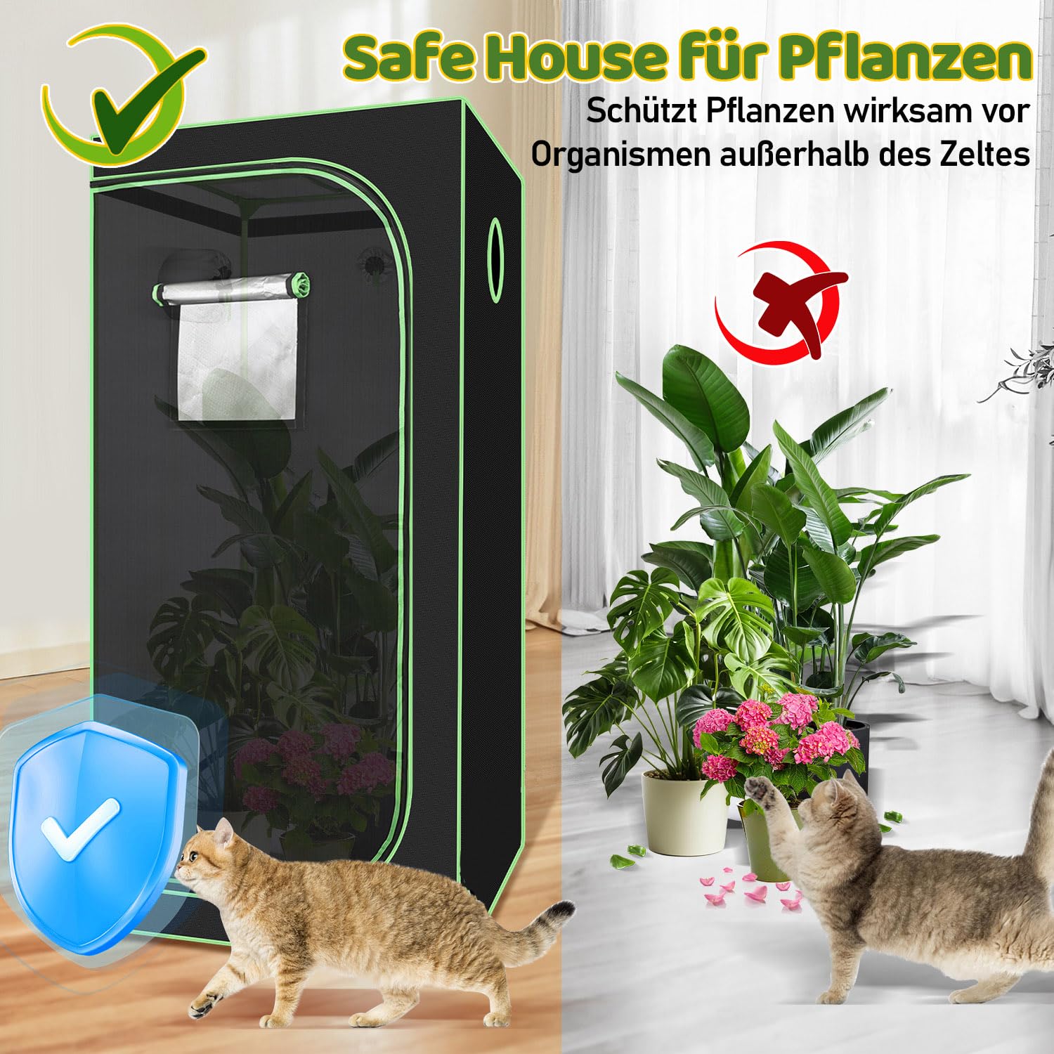 Lospitch Growbox Growzelt 600D Oxford Lichtdicht Wasserdicht mit Sichtfenster