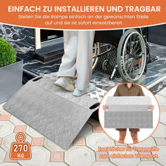 Lospitch Türschwellenrampe Aluminium 270 kg Rollstuhlrampe mit Tragegriff