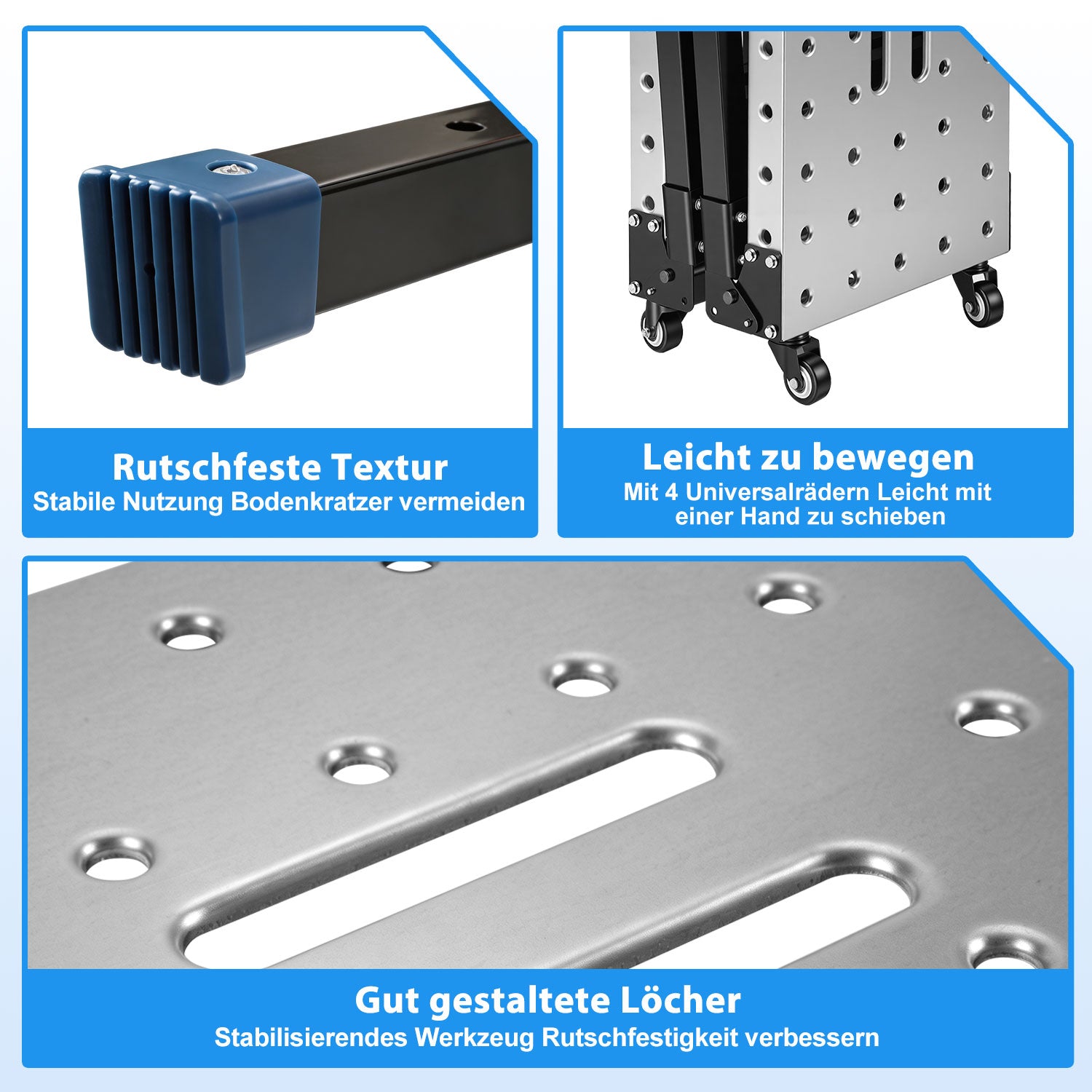 Lospitch Arbeitsplattform aus verzinktem Stahl 120 × 36 cm Höhenverstellbar 60–90 cm bis 500 kg