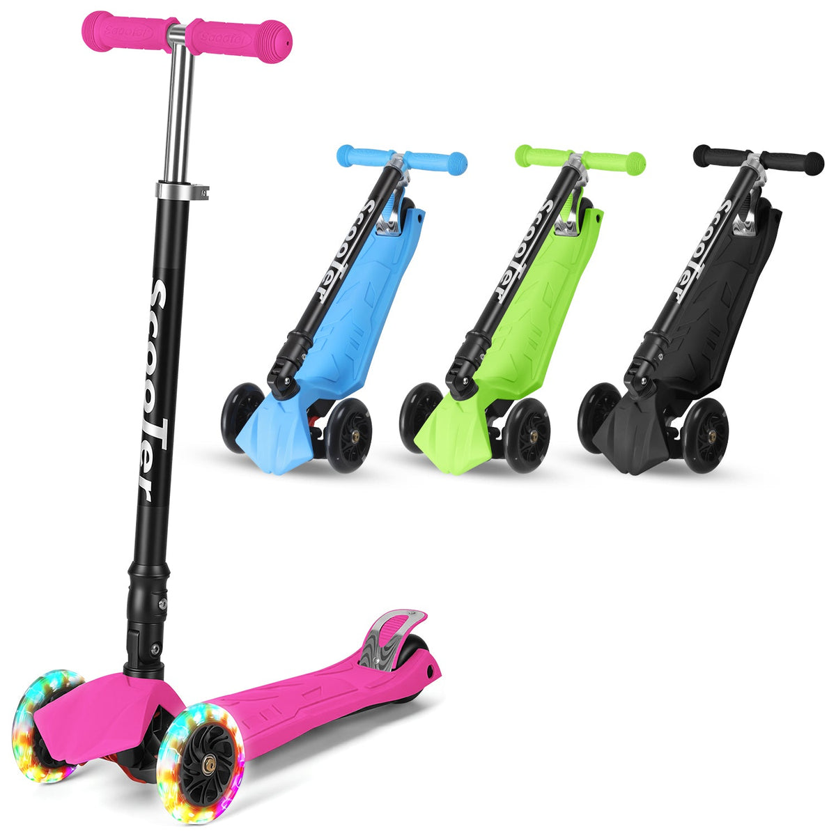 Lospitch Kinderroller Klappbar mit LED Rädern Höhenverstellbar 65 bis 82 cm