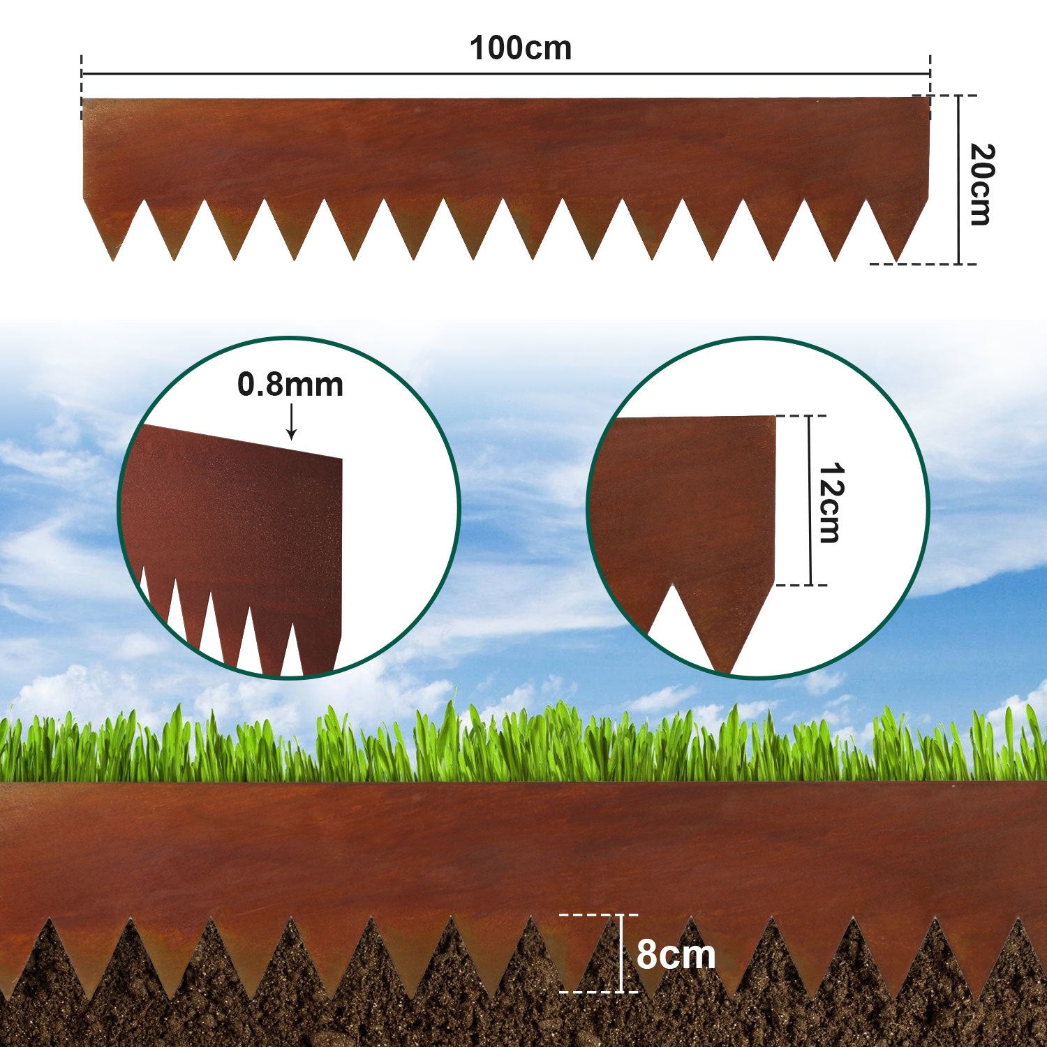 Lospitch Metall Rasenkante 100 x 20 cm für Beete