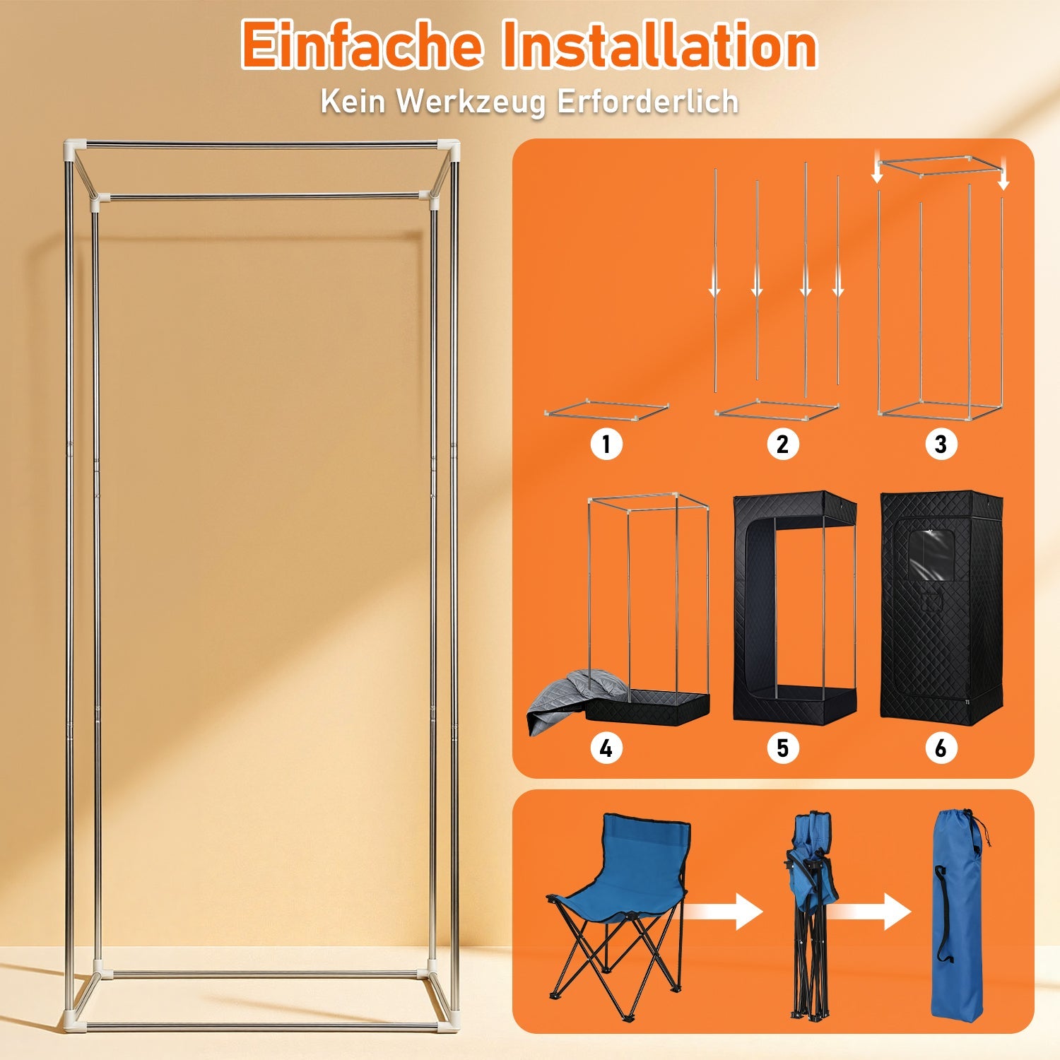 Lospitch Tragbare Dampfsauna 90 × 90 × 180 cm mit 9 Heizstufen und Fernbedienung