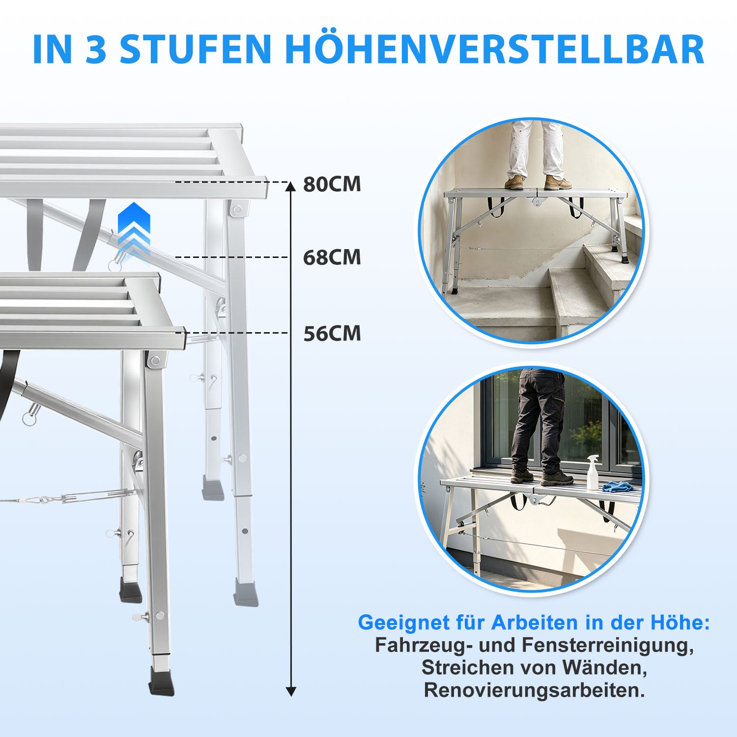 Lospitch Arbeitsplattform aus verzinktem Stahl Höhenverstellbar 56–80 cm bis 150 kg